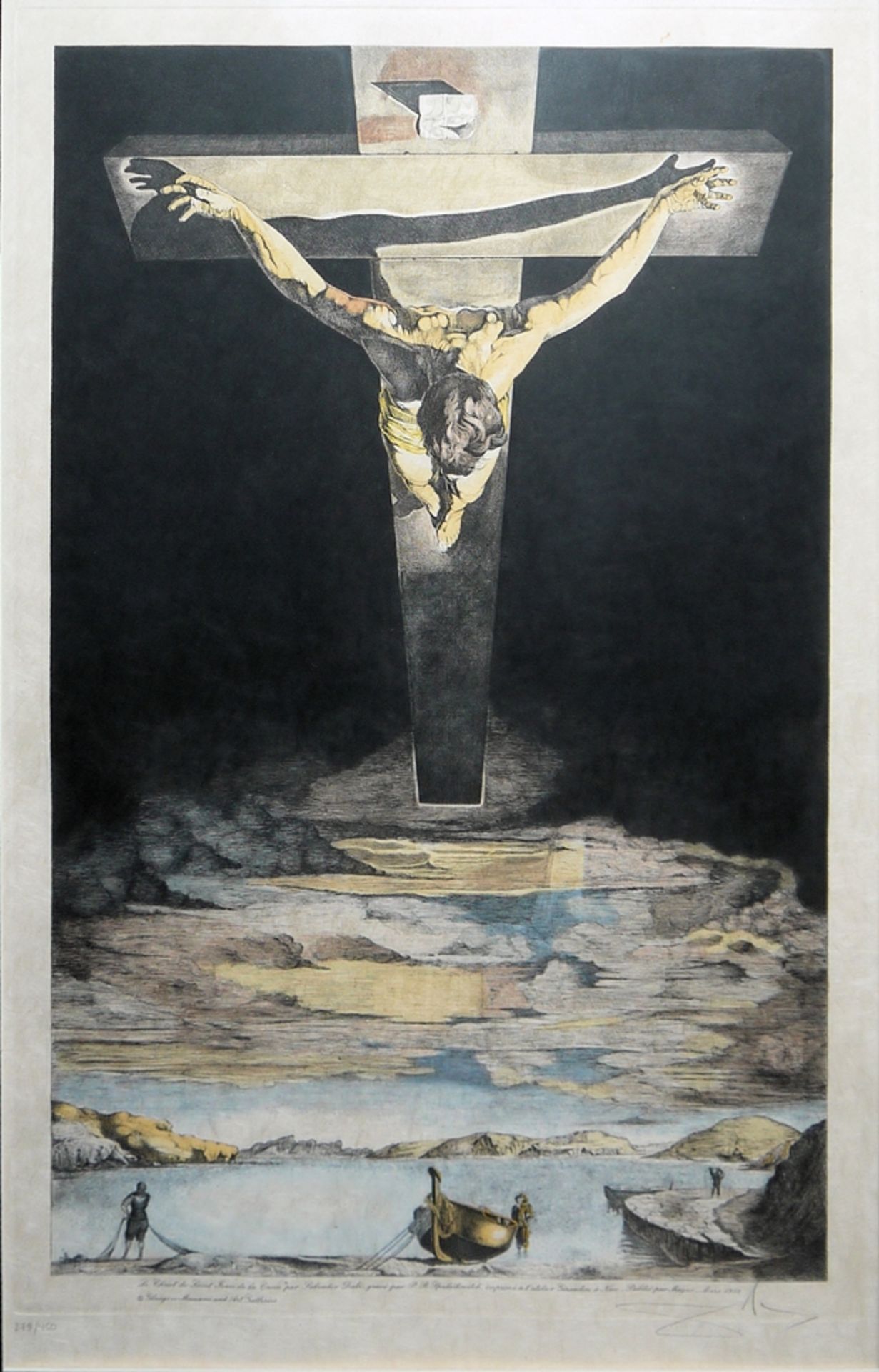 Salvador Dalí, "Christ of Saint John of the Cross", hand-coloured etching, signed, gallery-framed, - Image 2 of 3