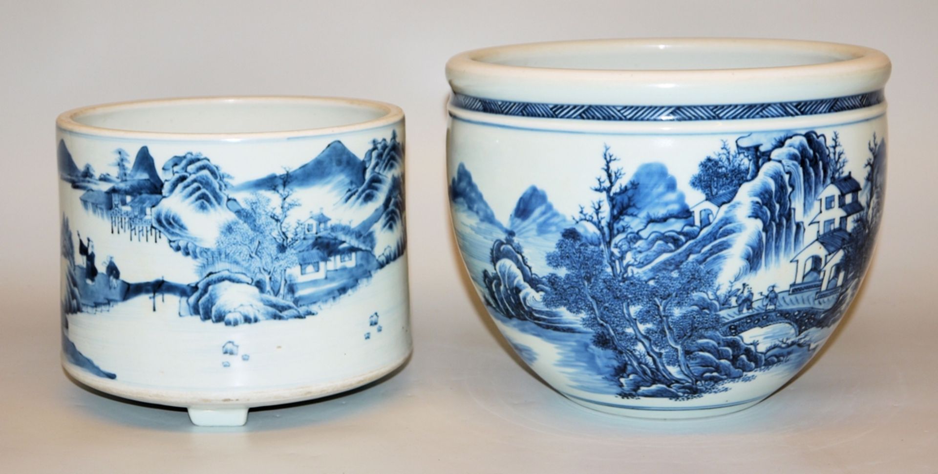 Two blue and white plant pots, China 19th & 20th c.