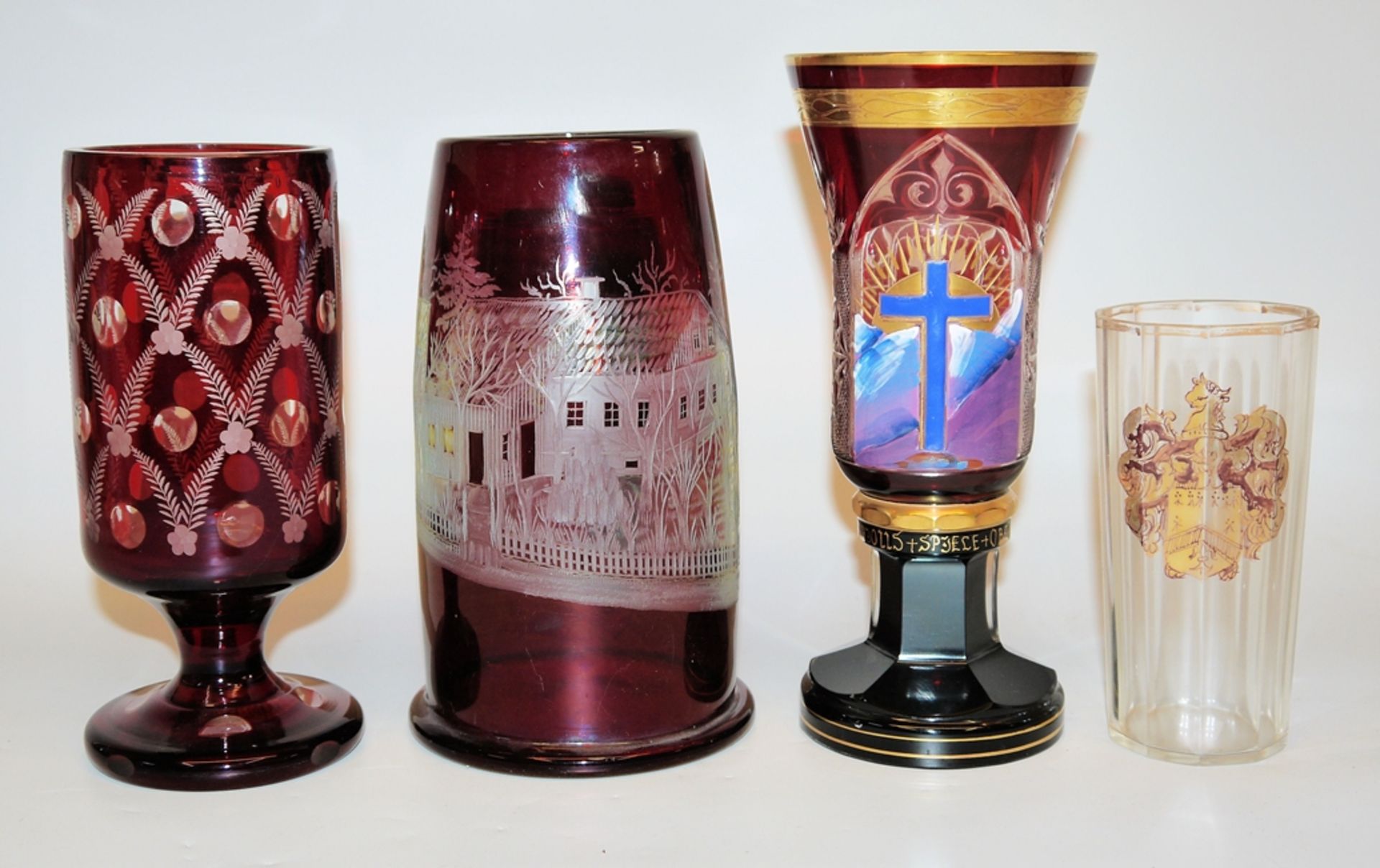 4 x glass, Bohemia, from 1860-1930