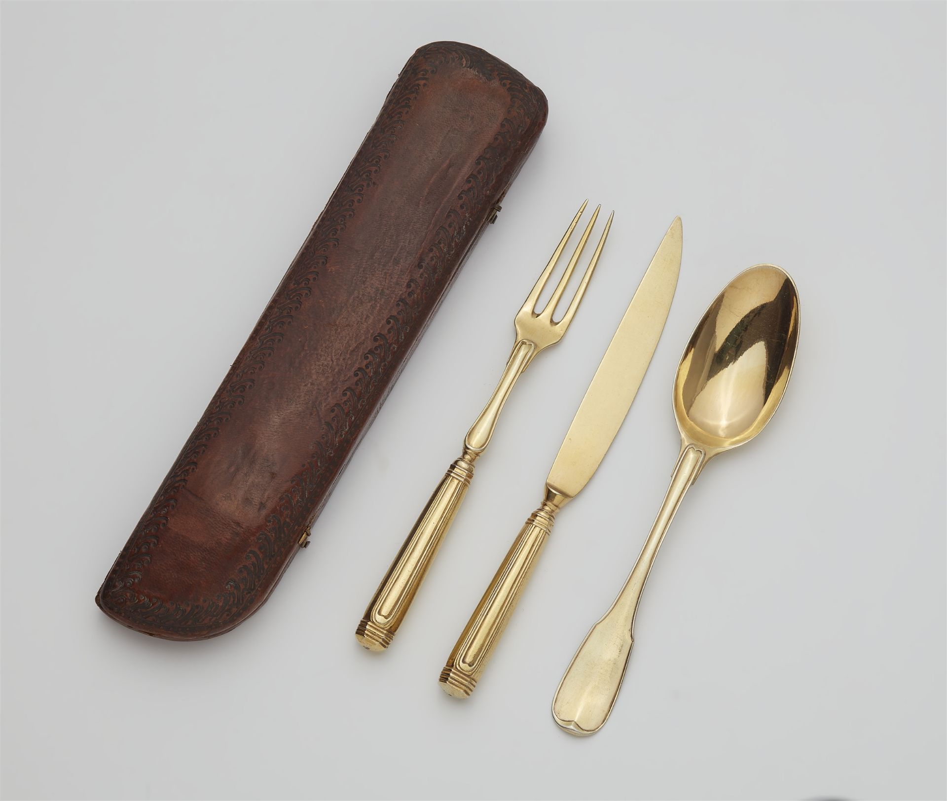 A set of Berlin silver gilt travel cutlery