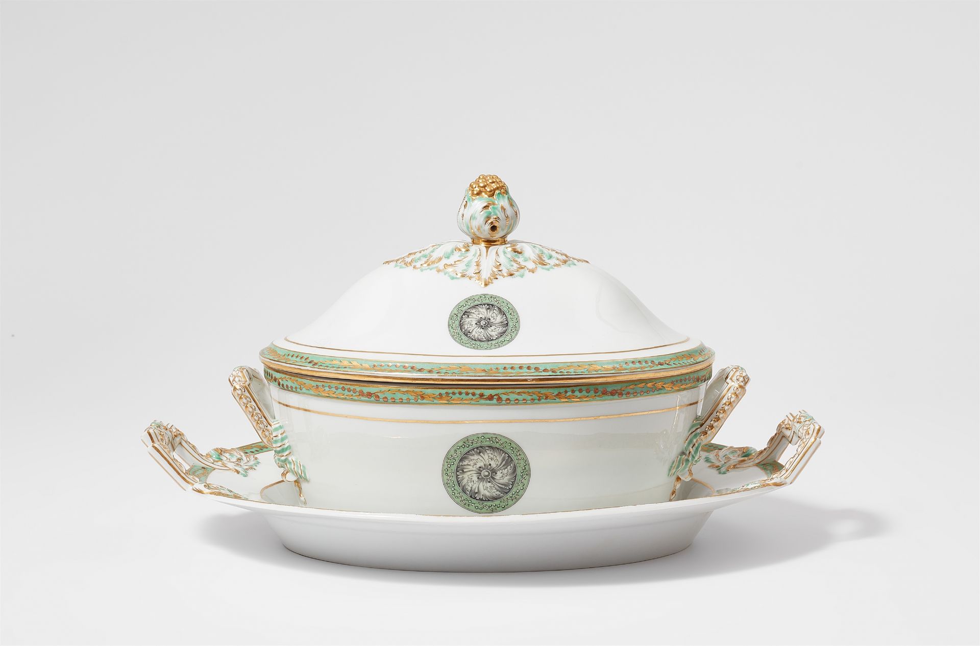 A Berlin KPM porcelain tureen and stand, presumably from the dinner service for Count Galen
