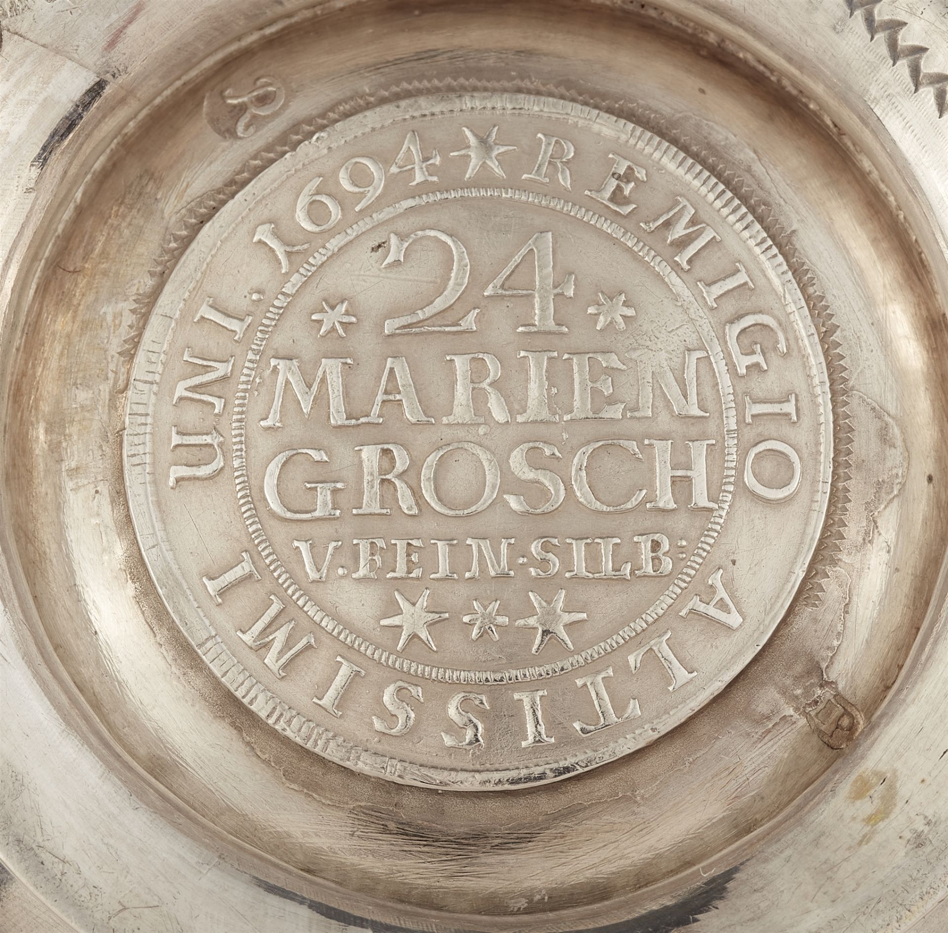 A parcel gilt Prussian silver coin-set beaker - Image 3 of 3