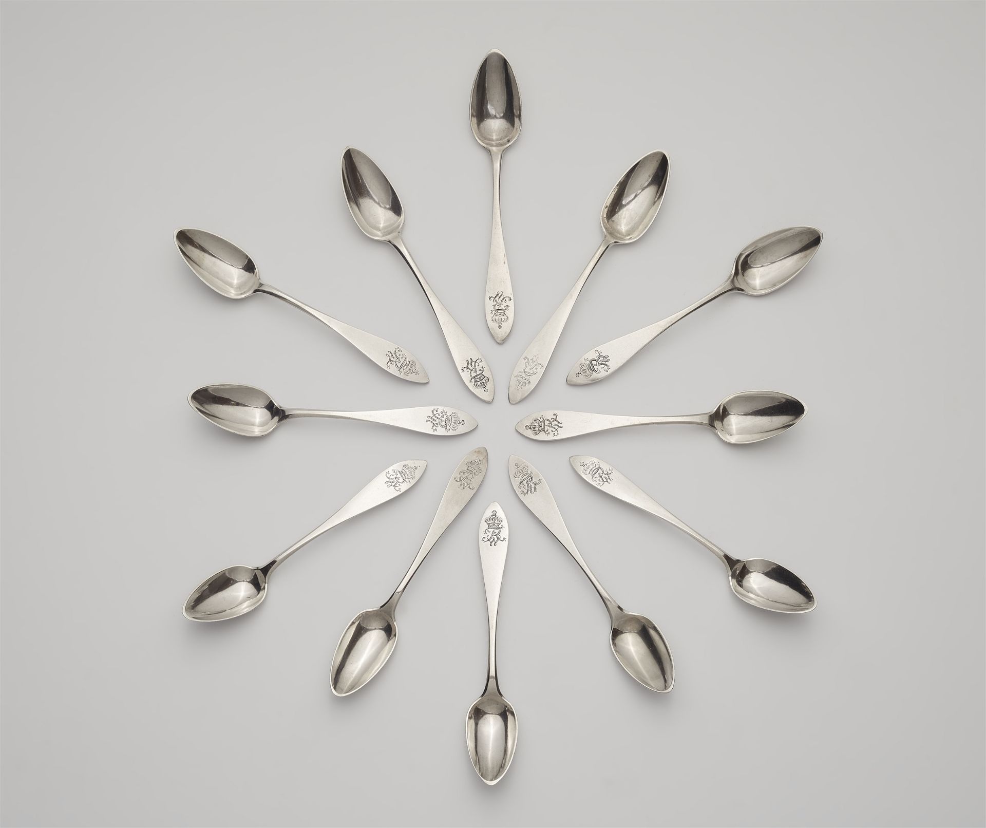 Twelve silver teaspoons made for King Frederick William IV