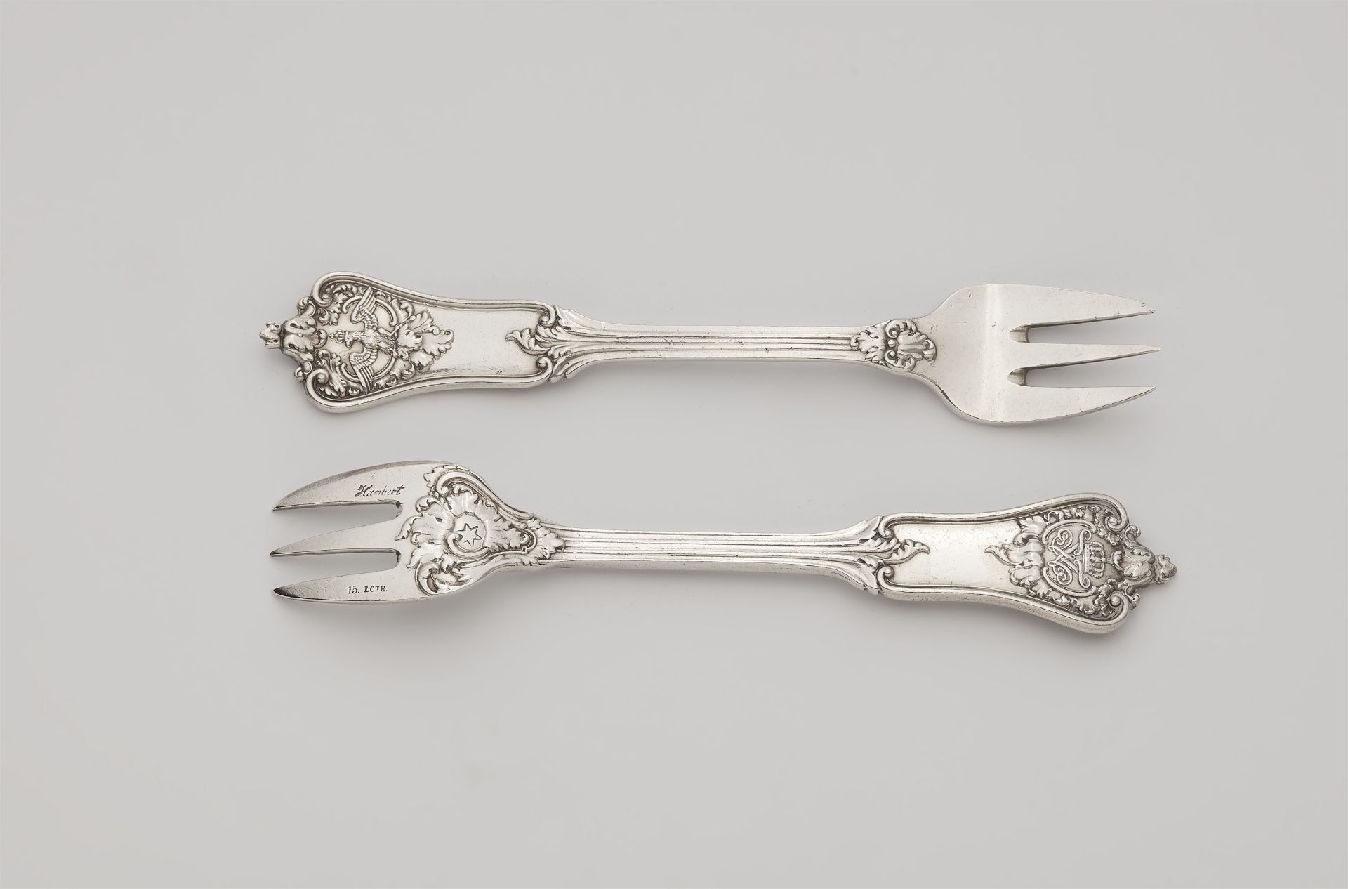 Two Berlin silver oyster forks made for Frederick William IV