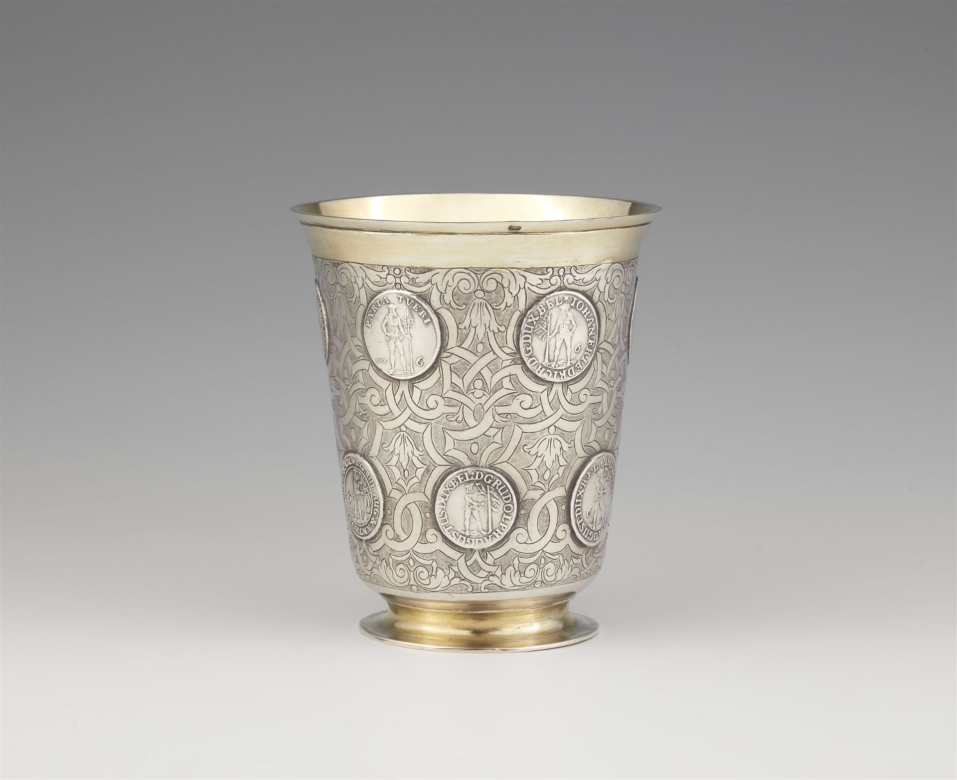 A parcel gilt Prussian silver coin-set beaker - Image 2 of 3