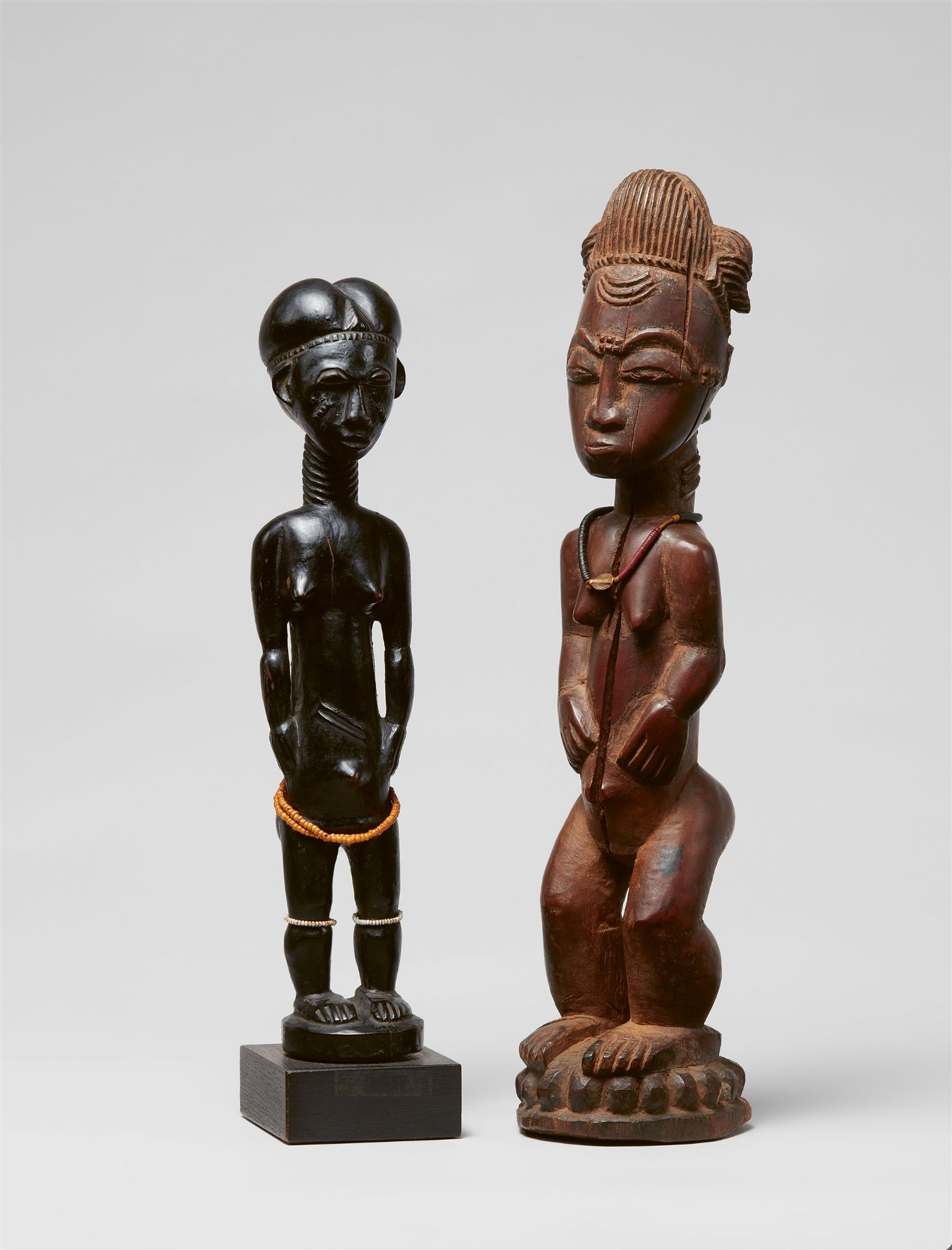 BAULE FEMALE FIGURE AND TWO AKAN FIGURES