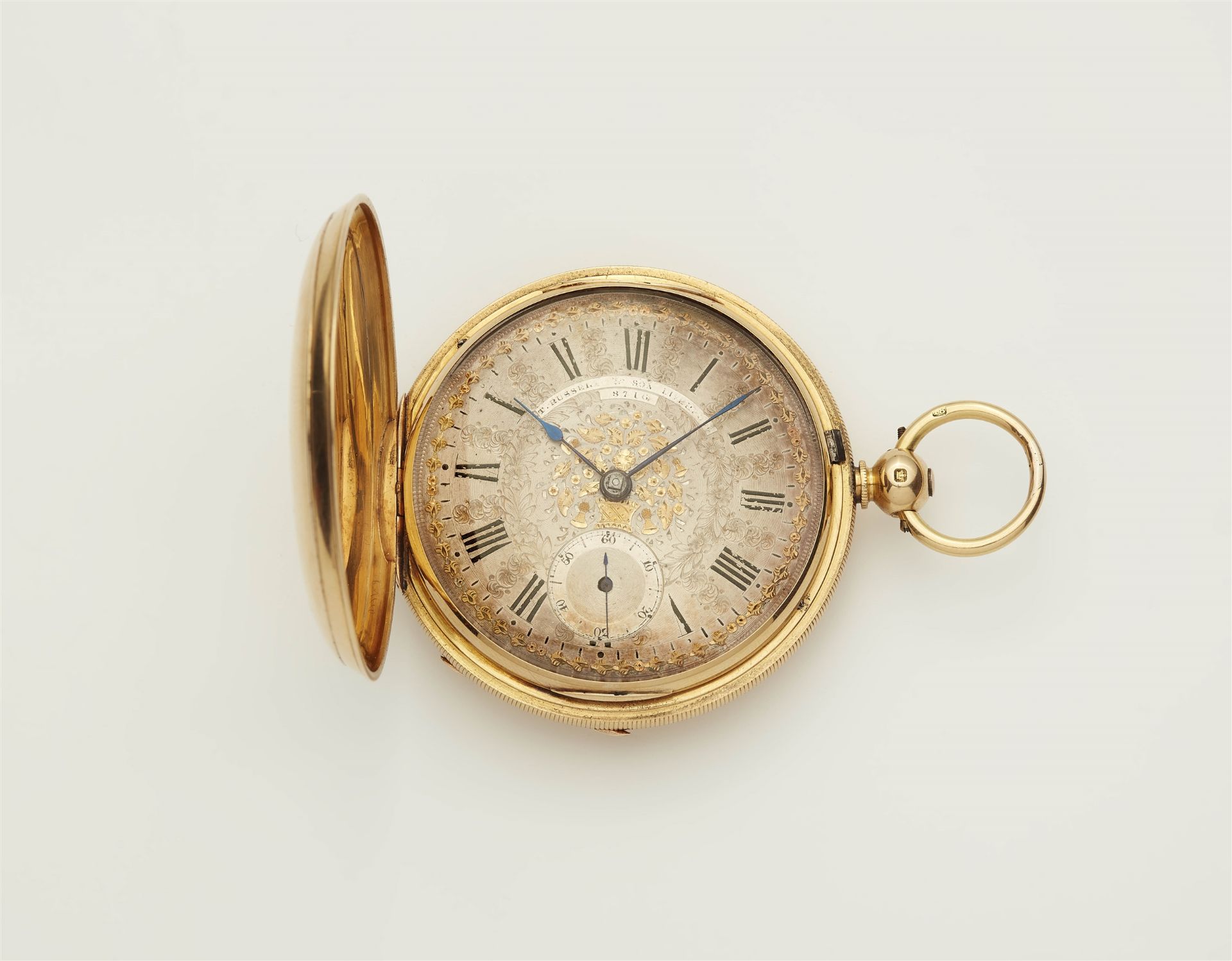 An 18k gold Thomas Russell & Son key wound savonette pocket watch.