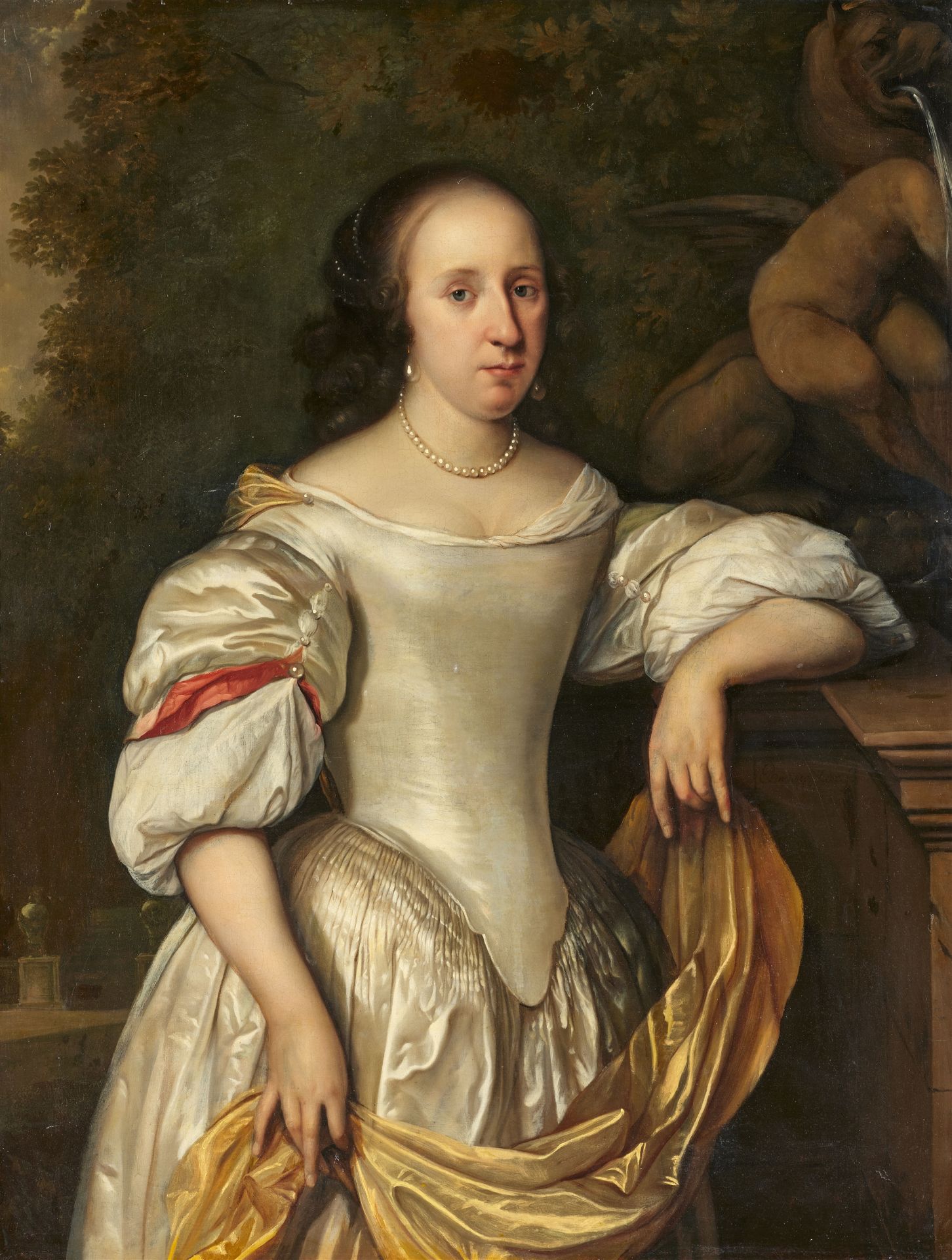 Eglon van der Neer, Portrait of a Lady by a Fountain