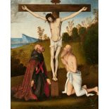 Bernardino di Bosio Zaganelli, Christus am Kreuz mit dem hl. Hieronymus und einem Augustinermönch
