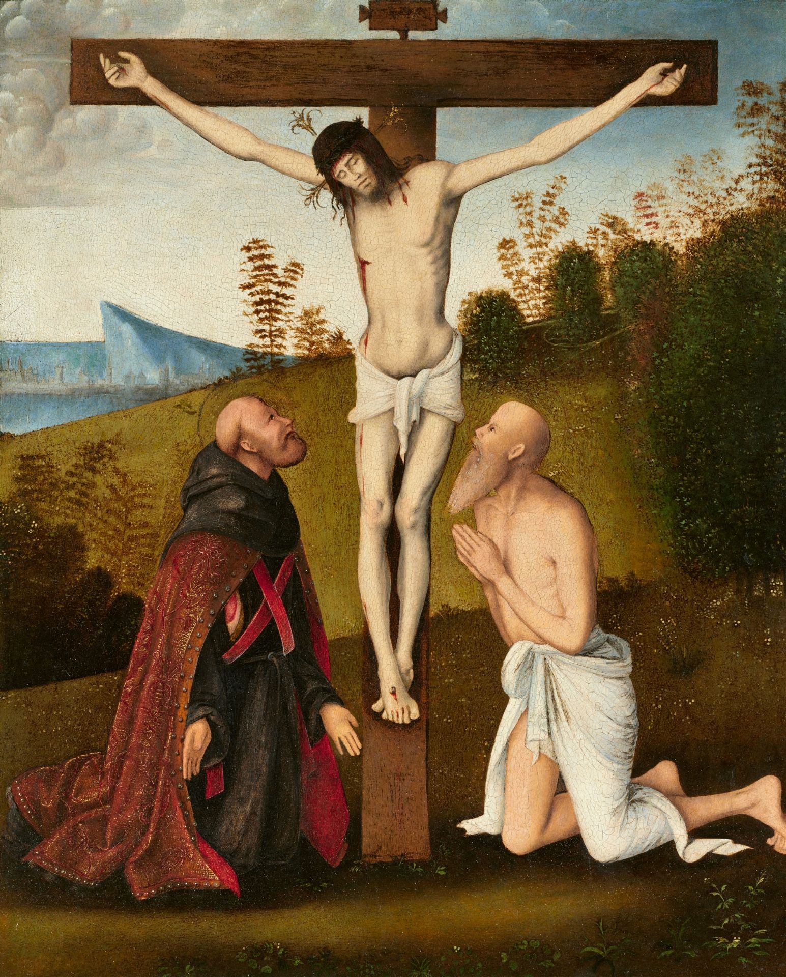 Bernardino di Bosio Zaganelli, Christ on the Cross with Saint Jerome and an Augustinian Monk