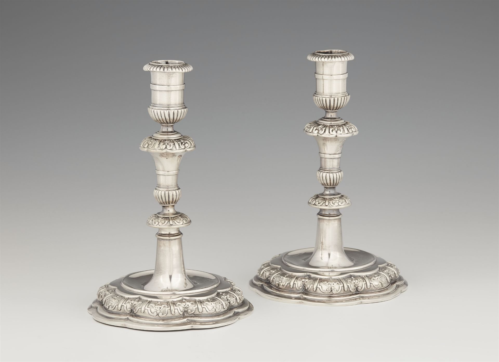 A pair of early Augsburg silver candlesticks