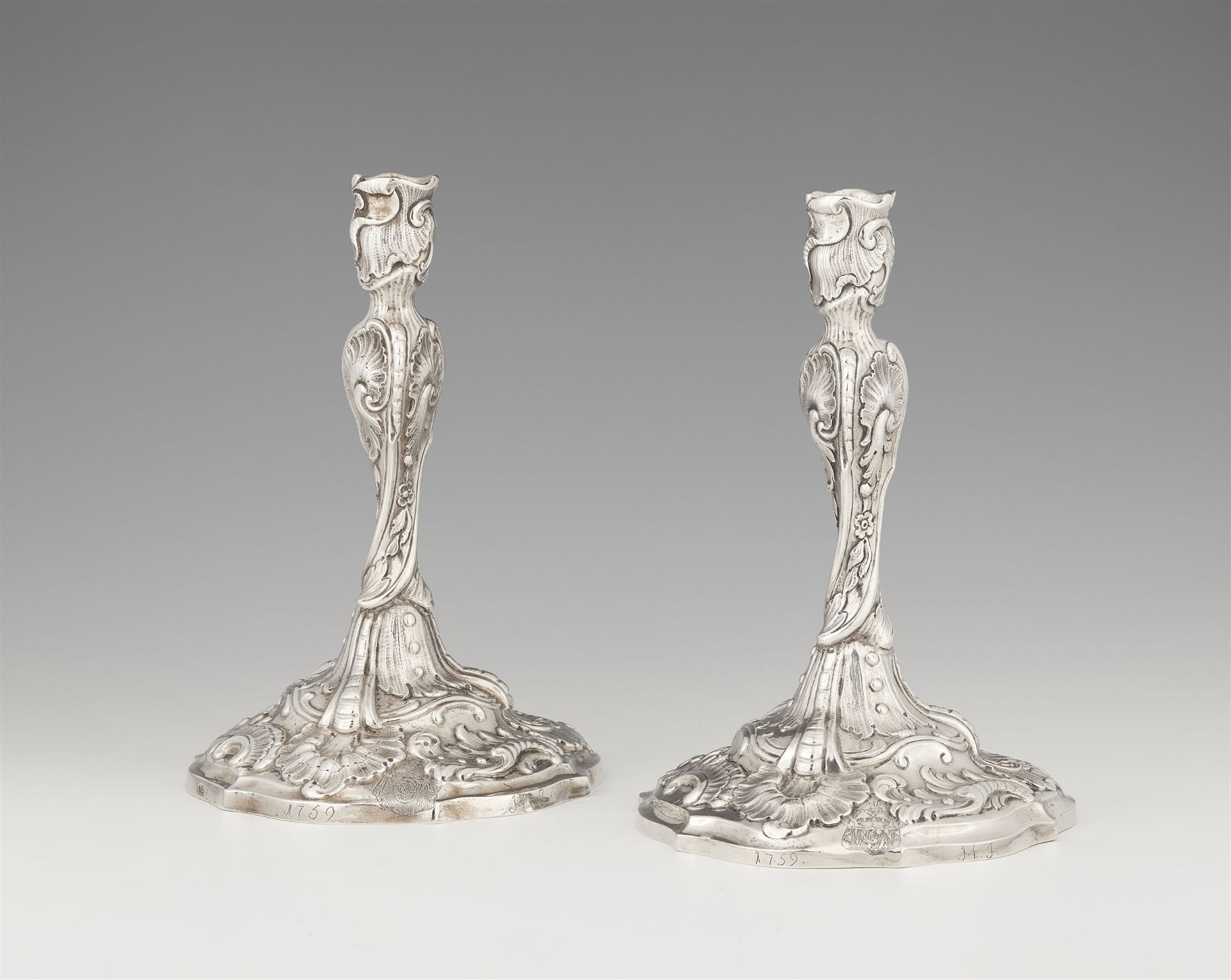 A pair of Augsburg silver candlesticks