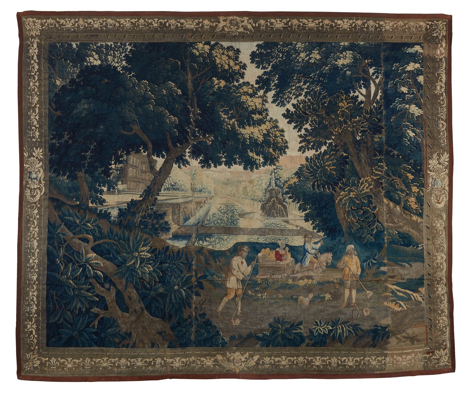 A tapestry with peasants at play