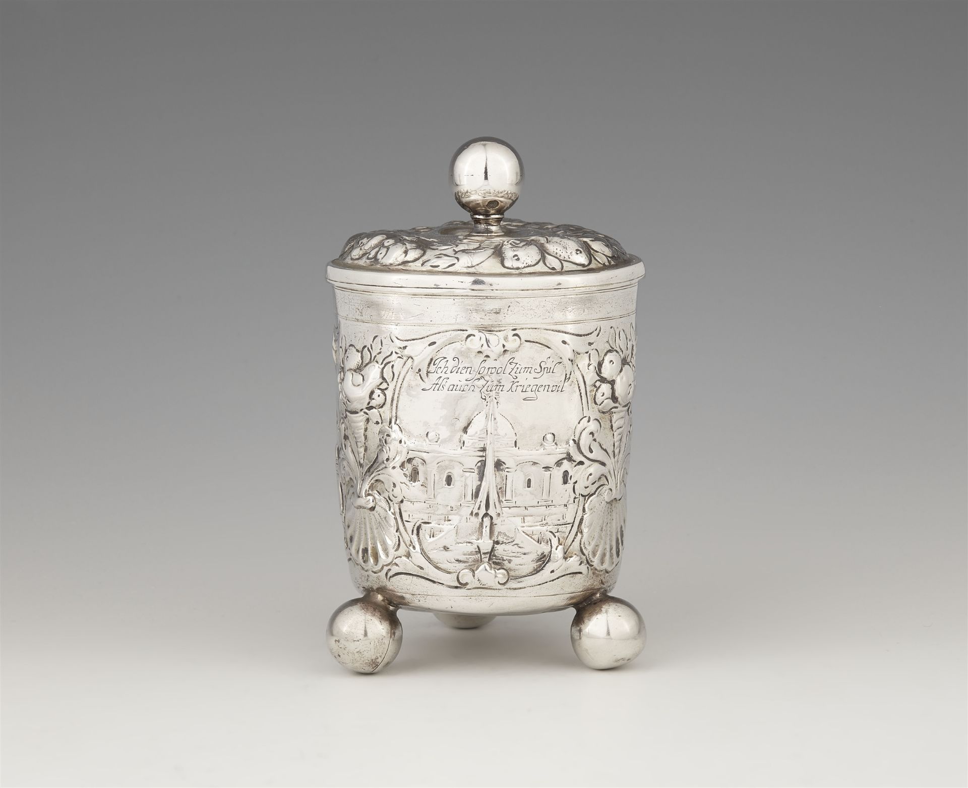 An Augsburg parcel gilt silver beaker and cover