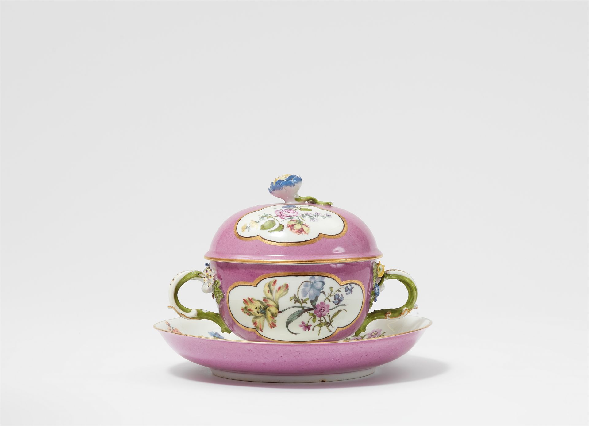A Meissen porcelain ecuelle on stand