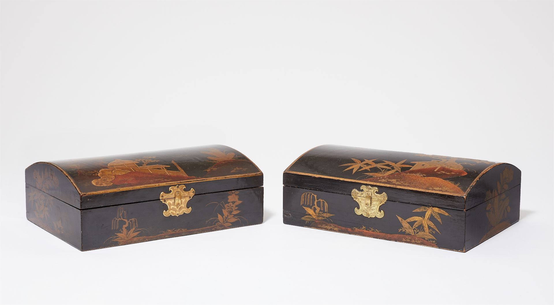 A pair of Japanese style lacquer wig cases - Image 2 of 2