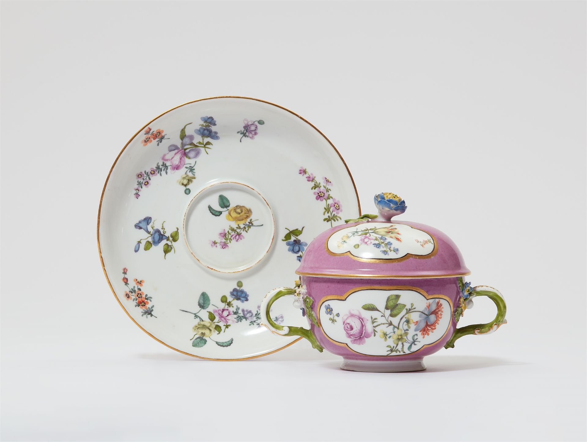 A Meissen porcelain ecuelle on stand - Image 2 of 2