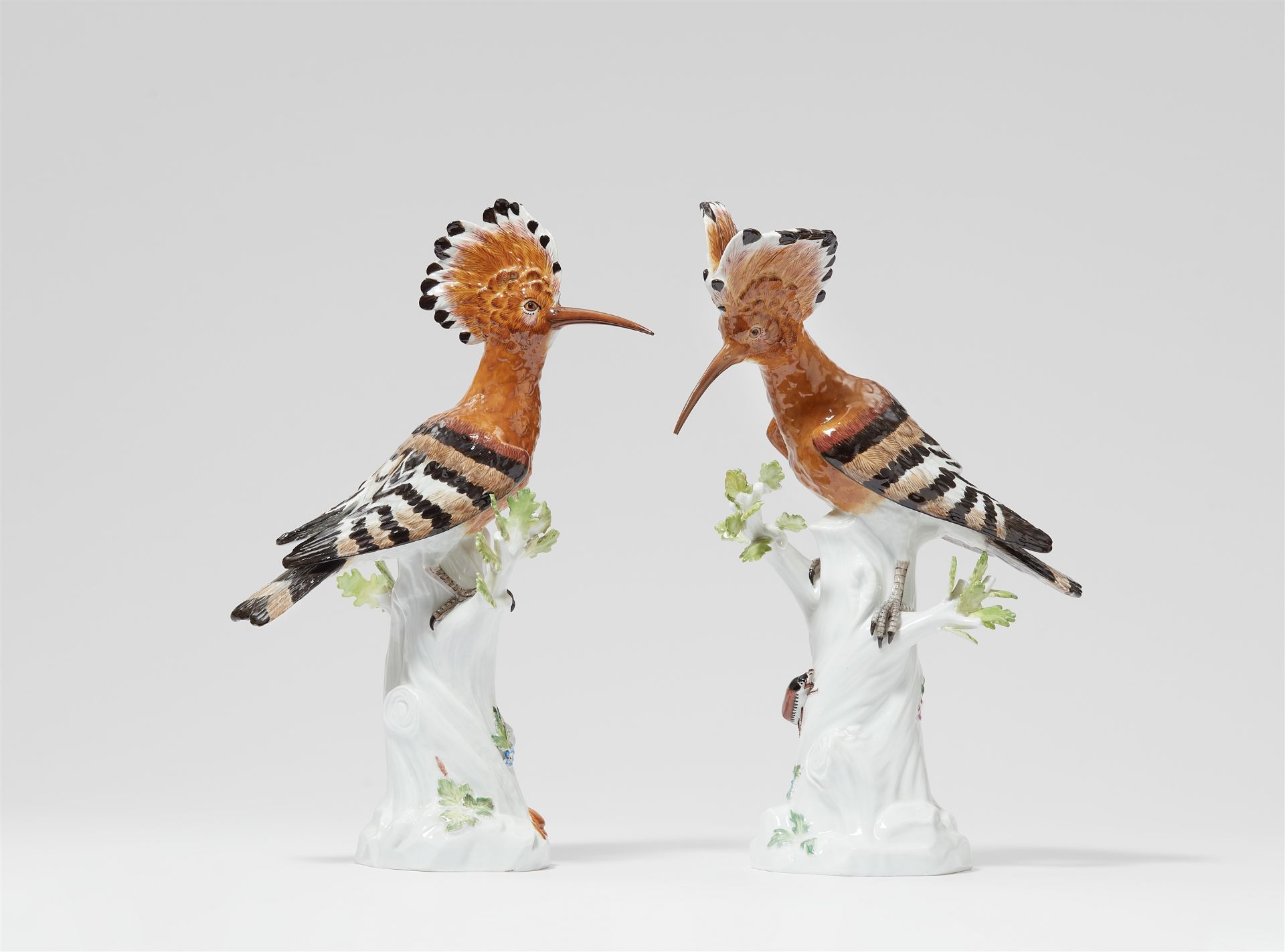 A pair of Meissen porcelain hoopoes