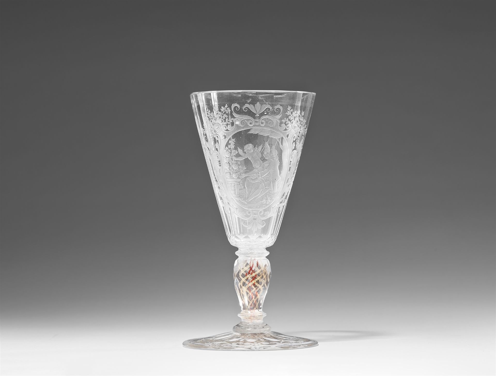 A Bohemian glass goblet with an allegory of love