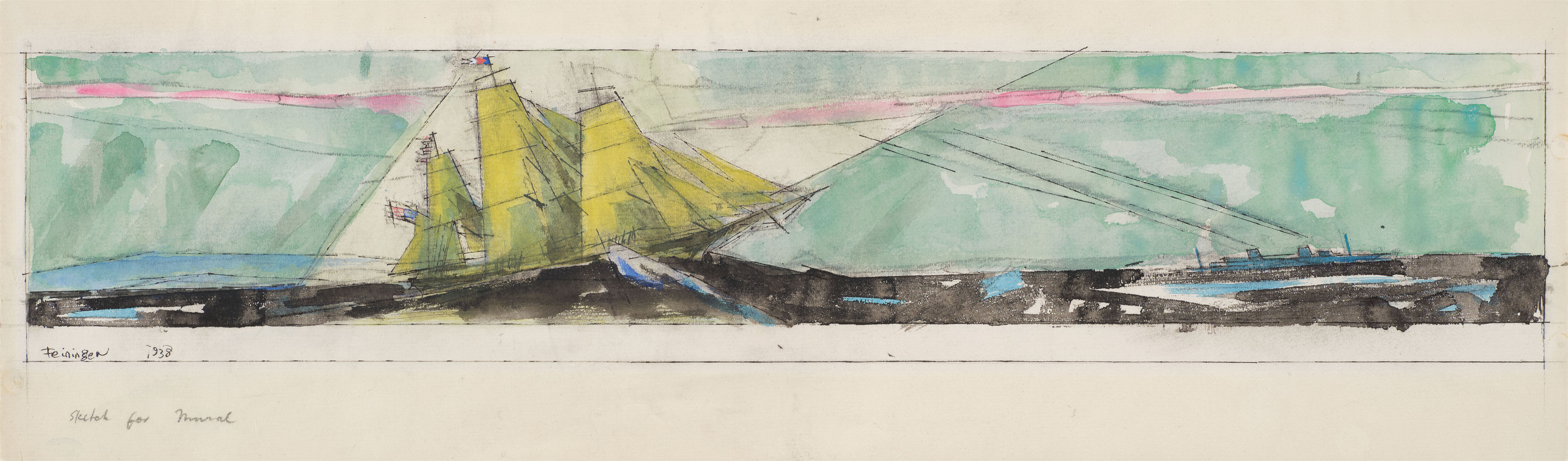 Lyonel Feininger, Sketch for Mural (Marine Transportation Building, New York World's Fair)