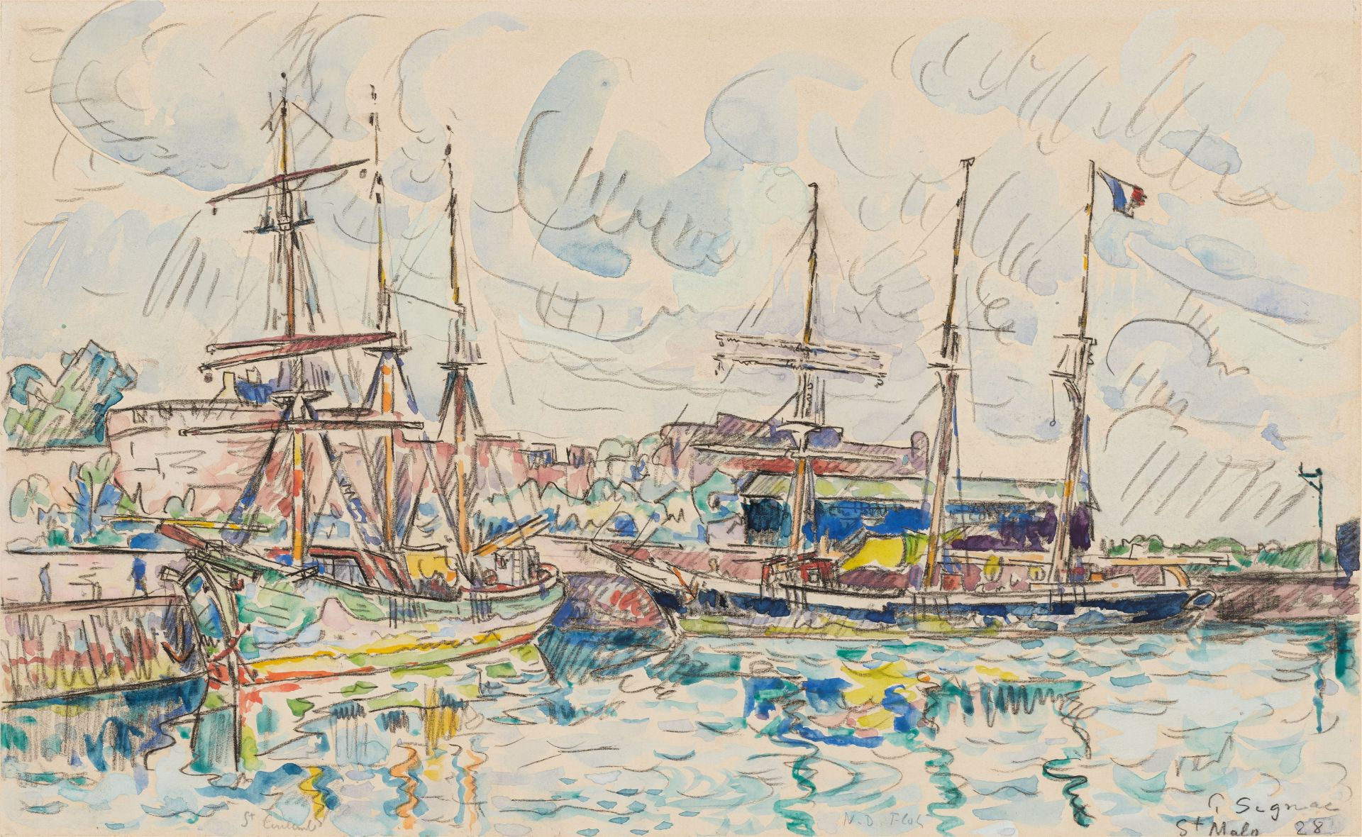 Paul Signac, Saint Malo. Goélettes à quai - Image 2 of 3