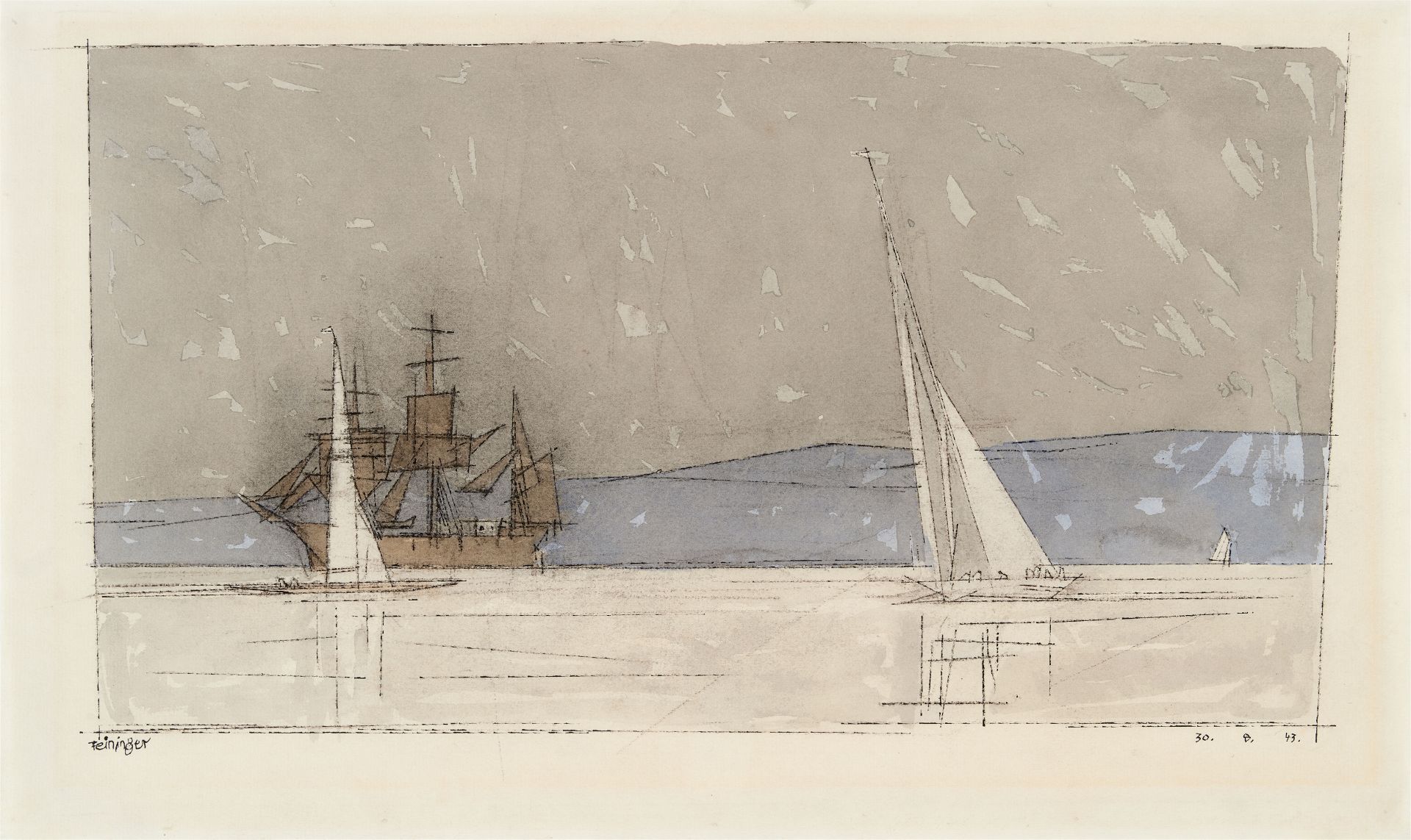 Lyonel Feininger, Dreimaster und Segelboote vor der Küste