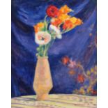 Henri Lebasque, Vase d'anémones sur fond bleu