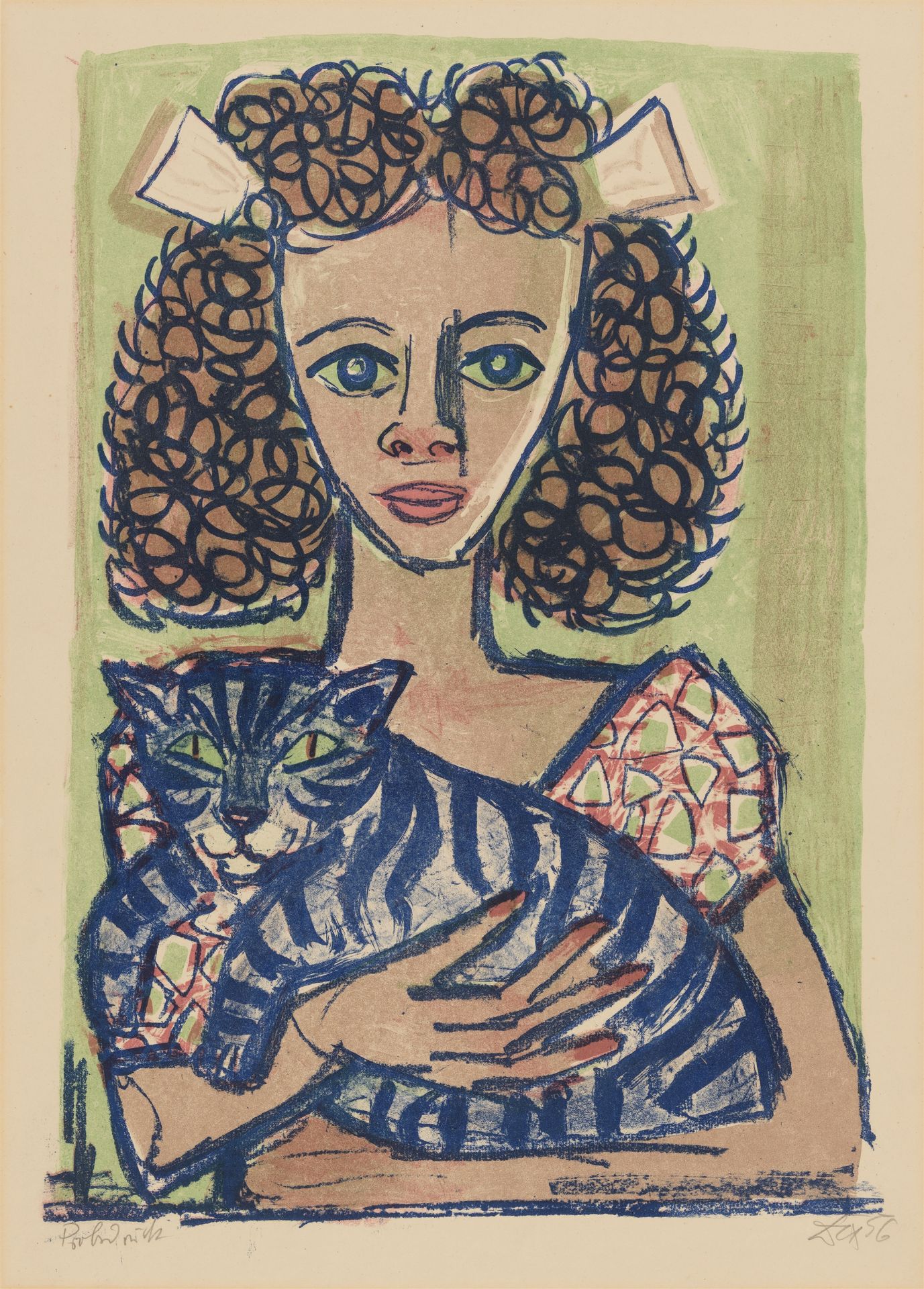 Otto Dix, Mädchen mit Katze I (Kopf geradeaus)
