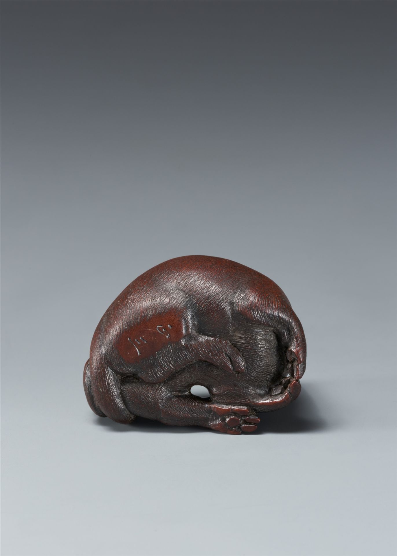 A Nagoya dark wood netsuke of a tanuki. Second half 20th century - Image 5 of 5