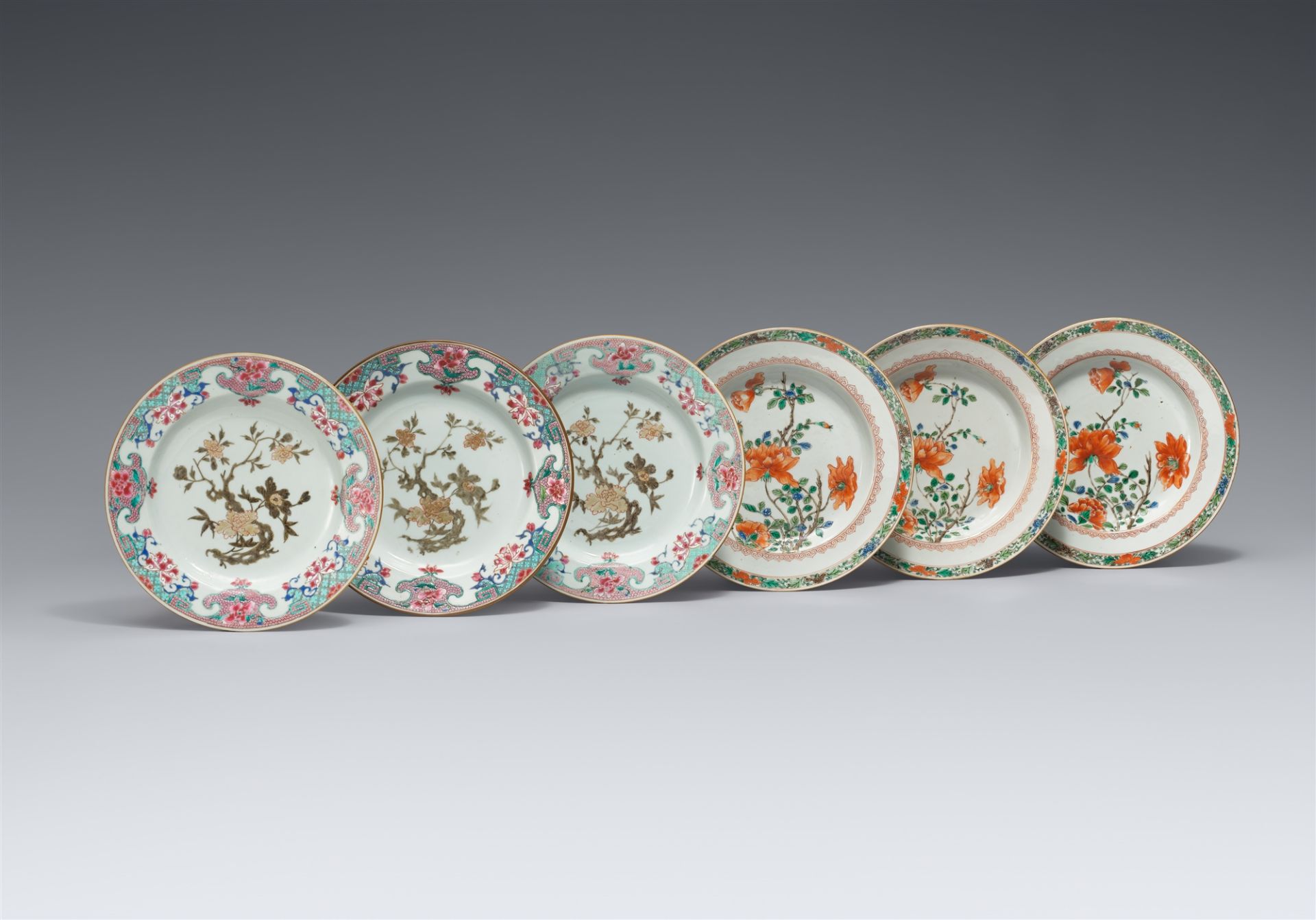 A group of six Chinese export plates. Kangxi/ Qianlong period, 18th century