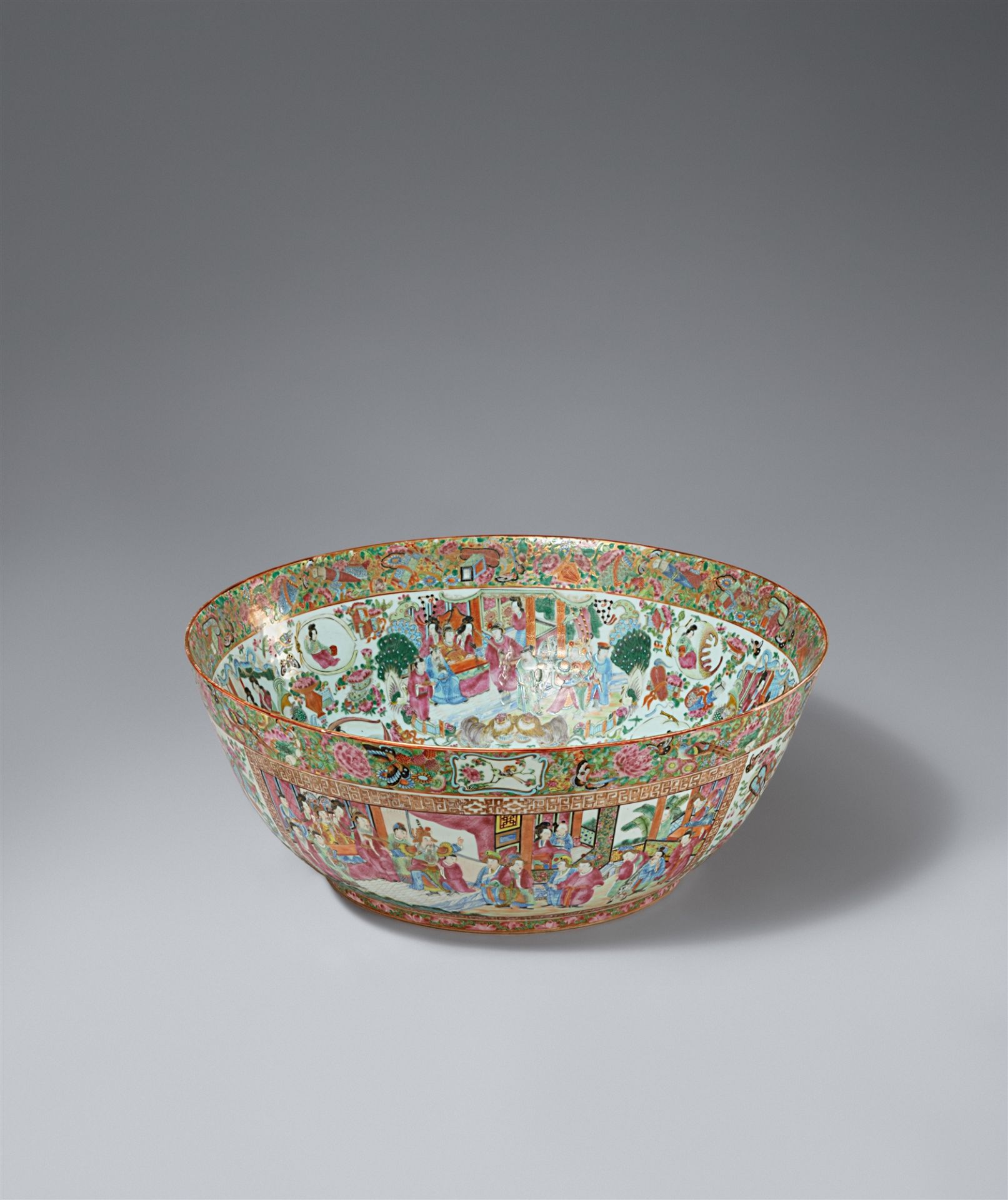 A very large Canton famille rose punch bowl. Qing dynasty, 19th century.