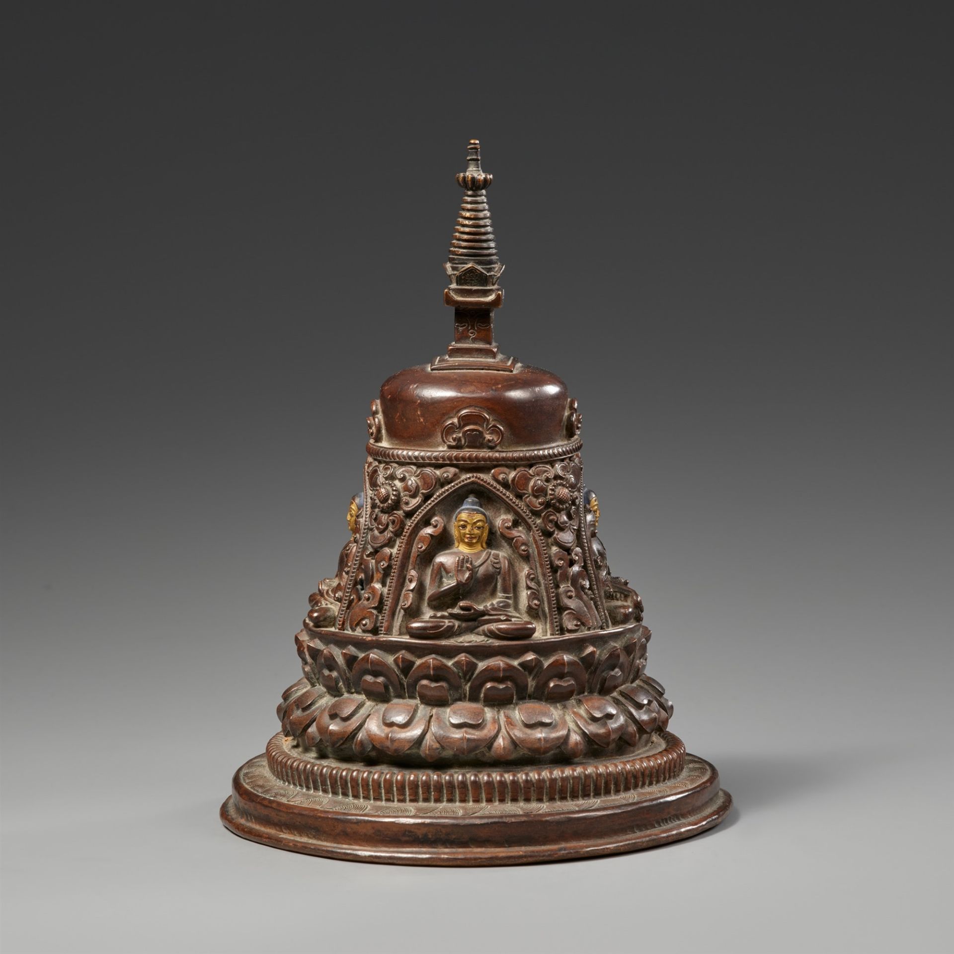 A Nepalese dark patinated copper stupa - Image 2 of 2