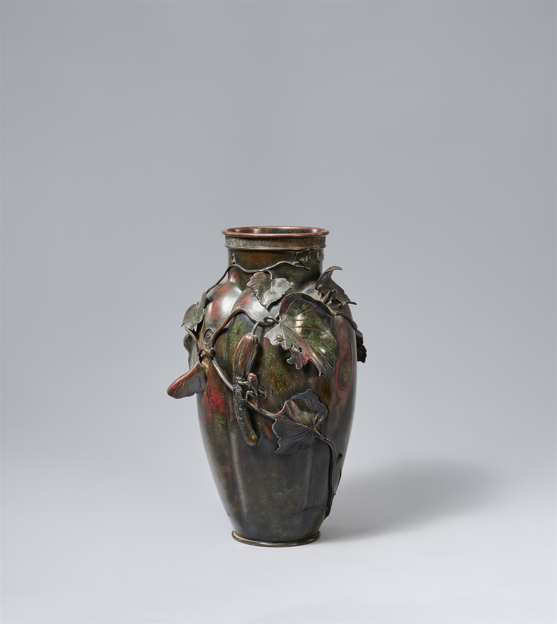 A large melon-shaped bronze vase. Late 19th century