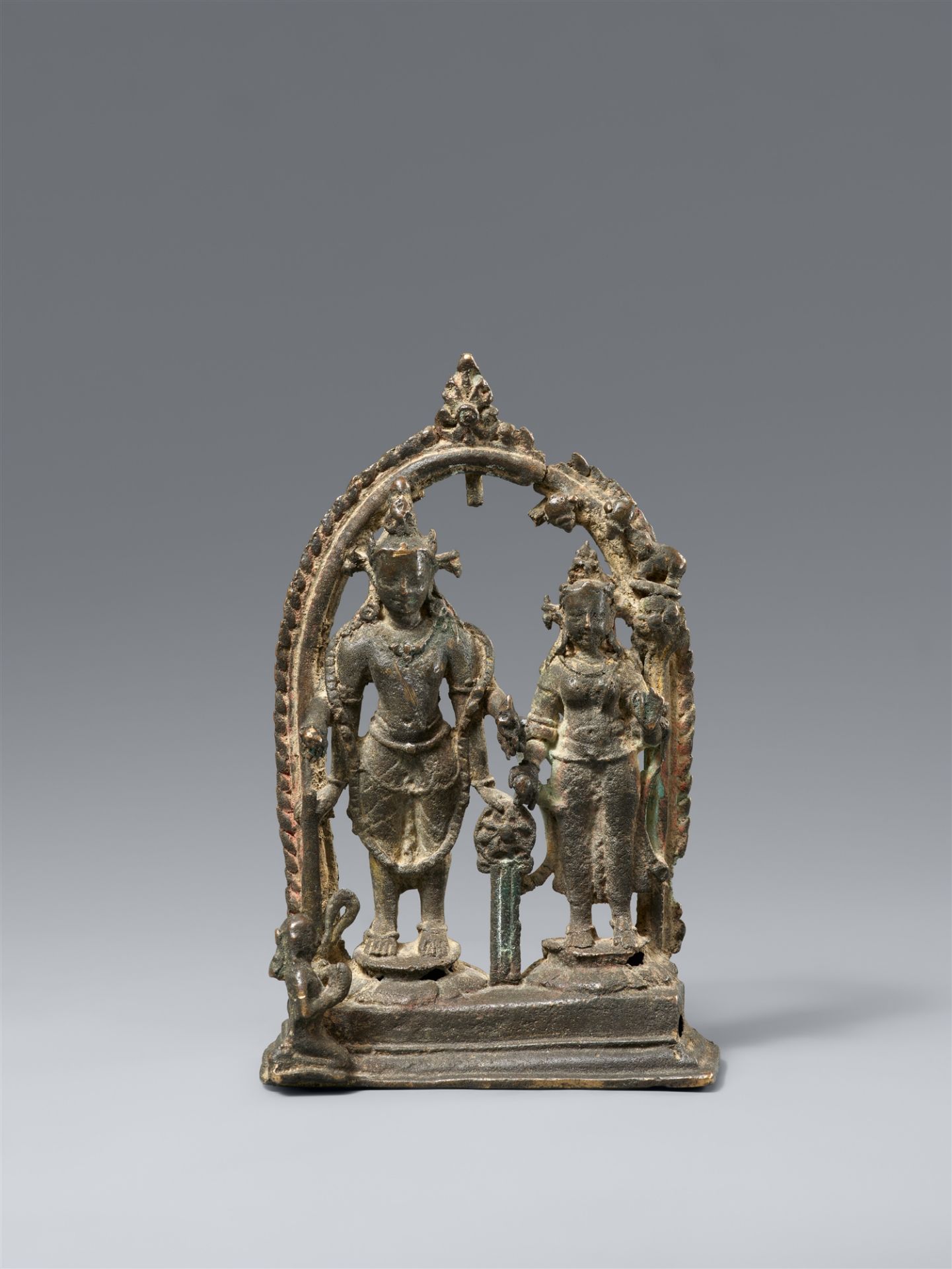 A Pala copper alloy altar of Vishnu and Lakshmi. Eastern India, Bihar. 9th/11th century