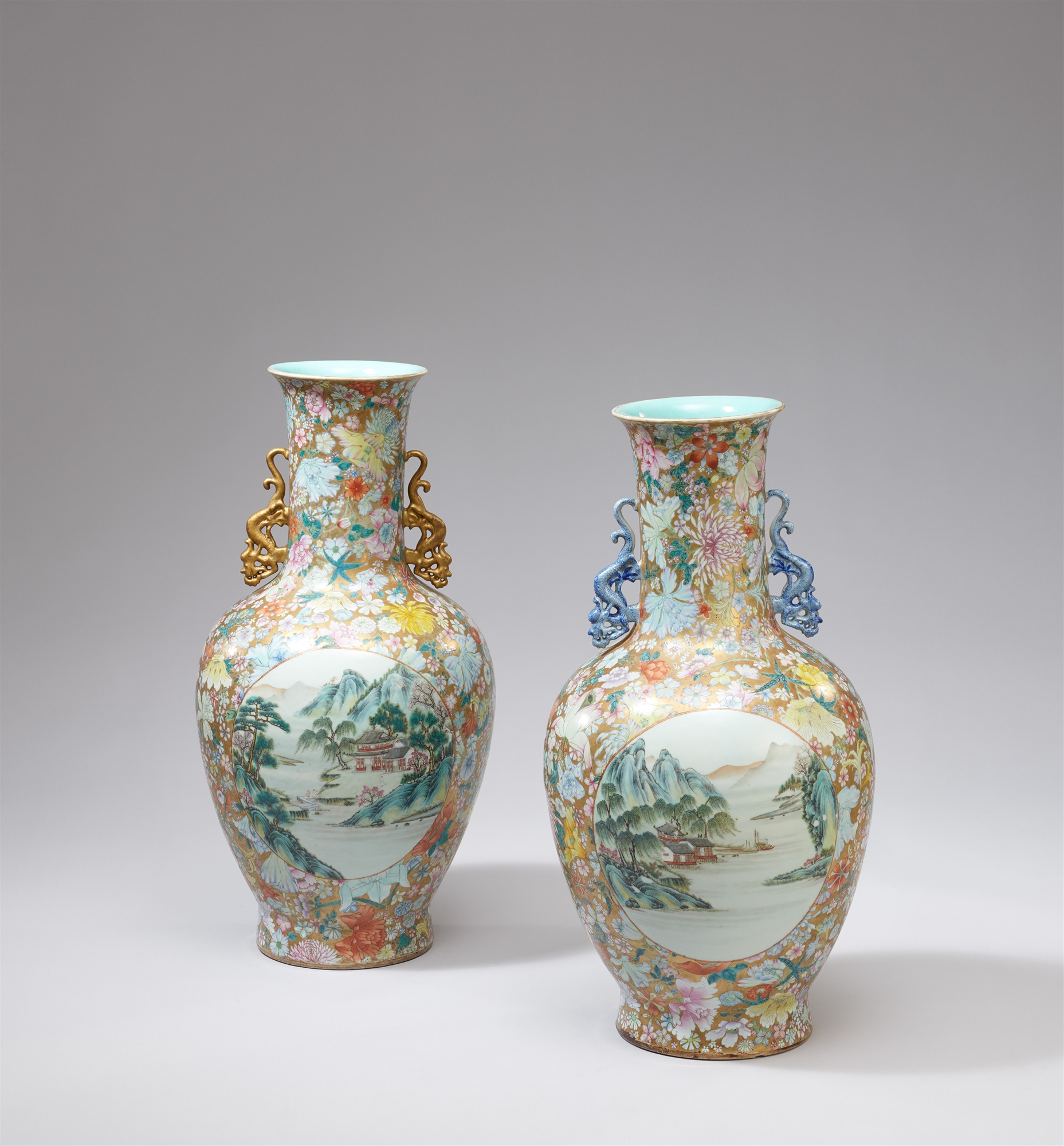 Two large mille-fleurs baluster vases. 20th century - Image 2 of 2