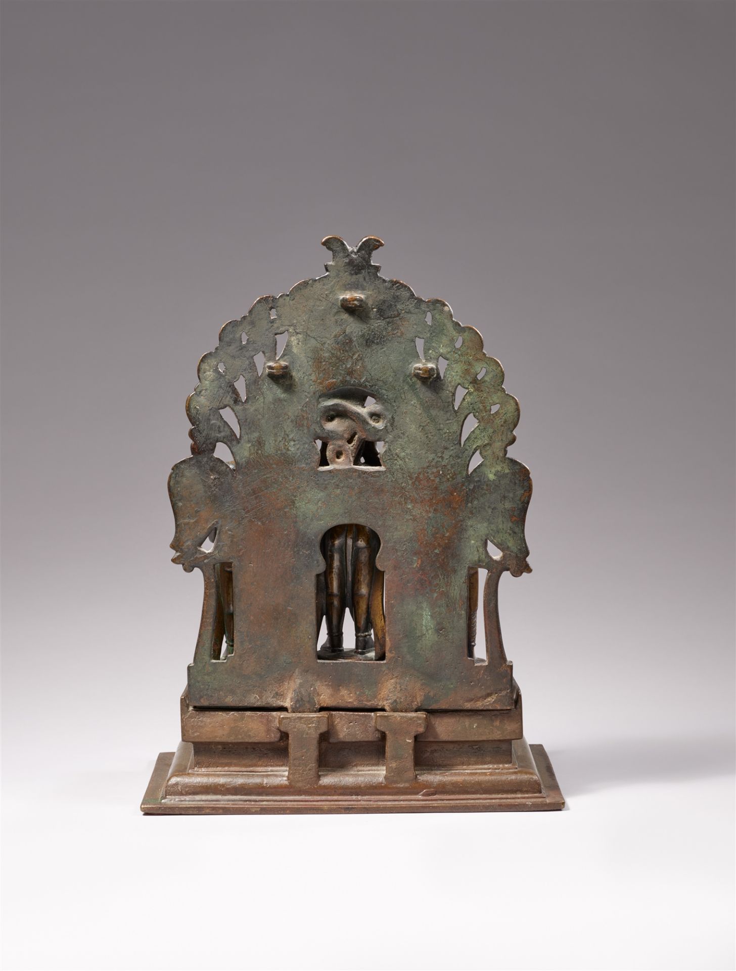 A Central or South Indian copper alloy Virabhadra altar with Daksha and Sati. 19th century - Image 2 of 2