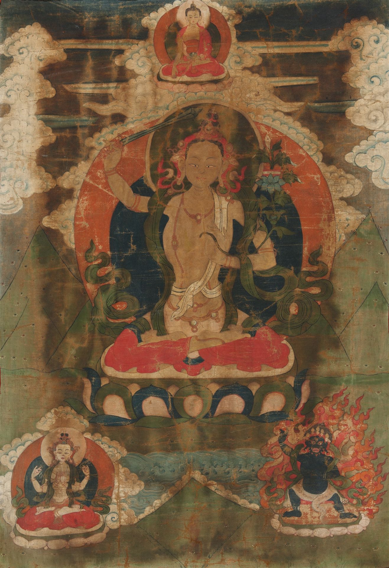 A Tibetan thangka of Manjushri. 18th/19th century