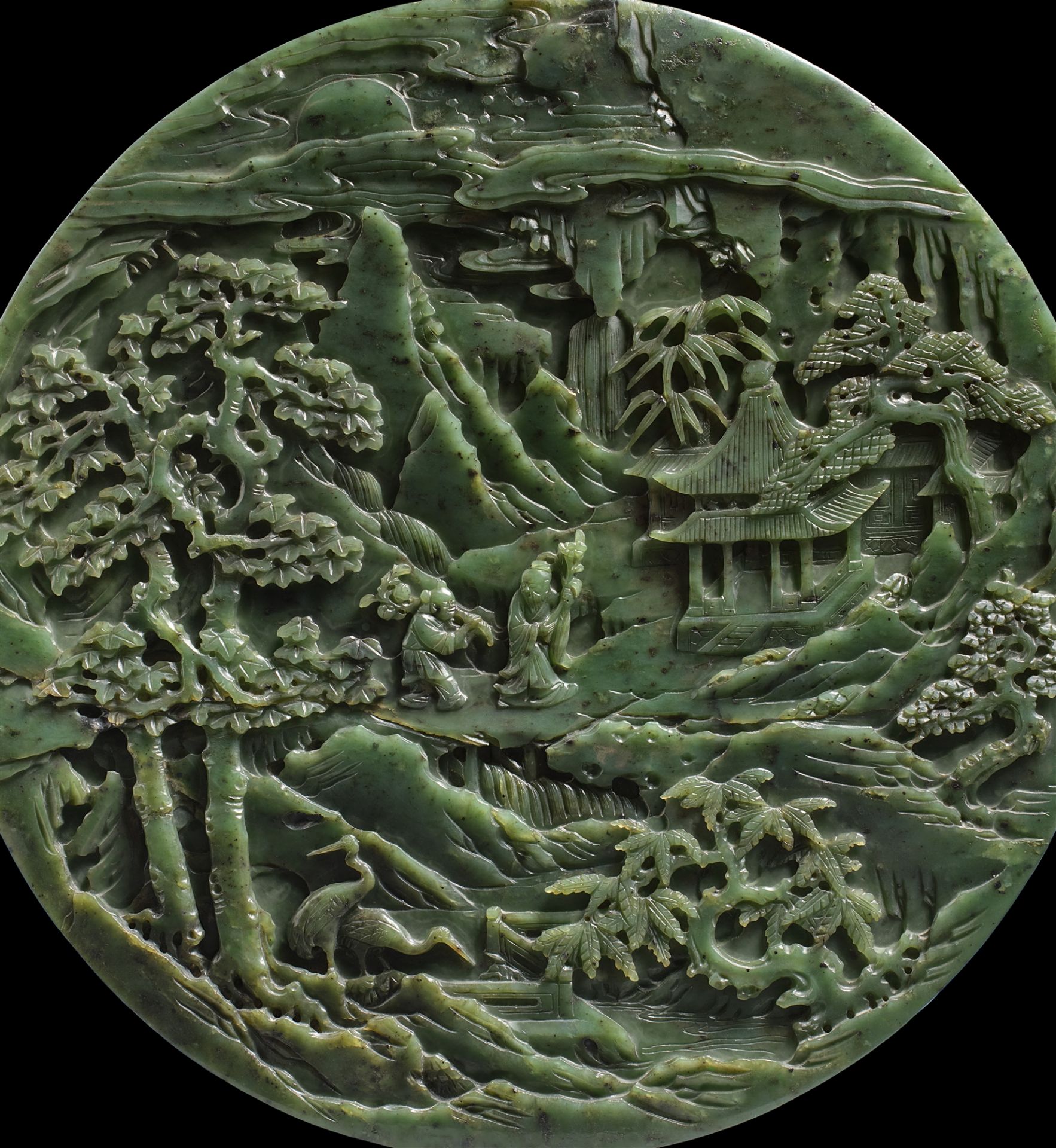 A spinach-green jade double-sided circular plaque for a screen. Second half 18th/early 19th century - Image 3 of 3