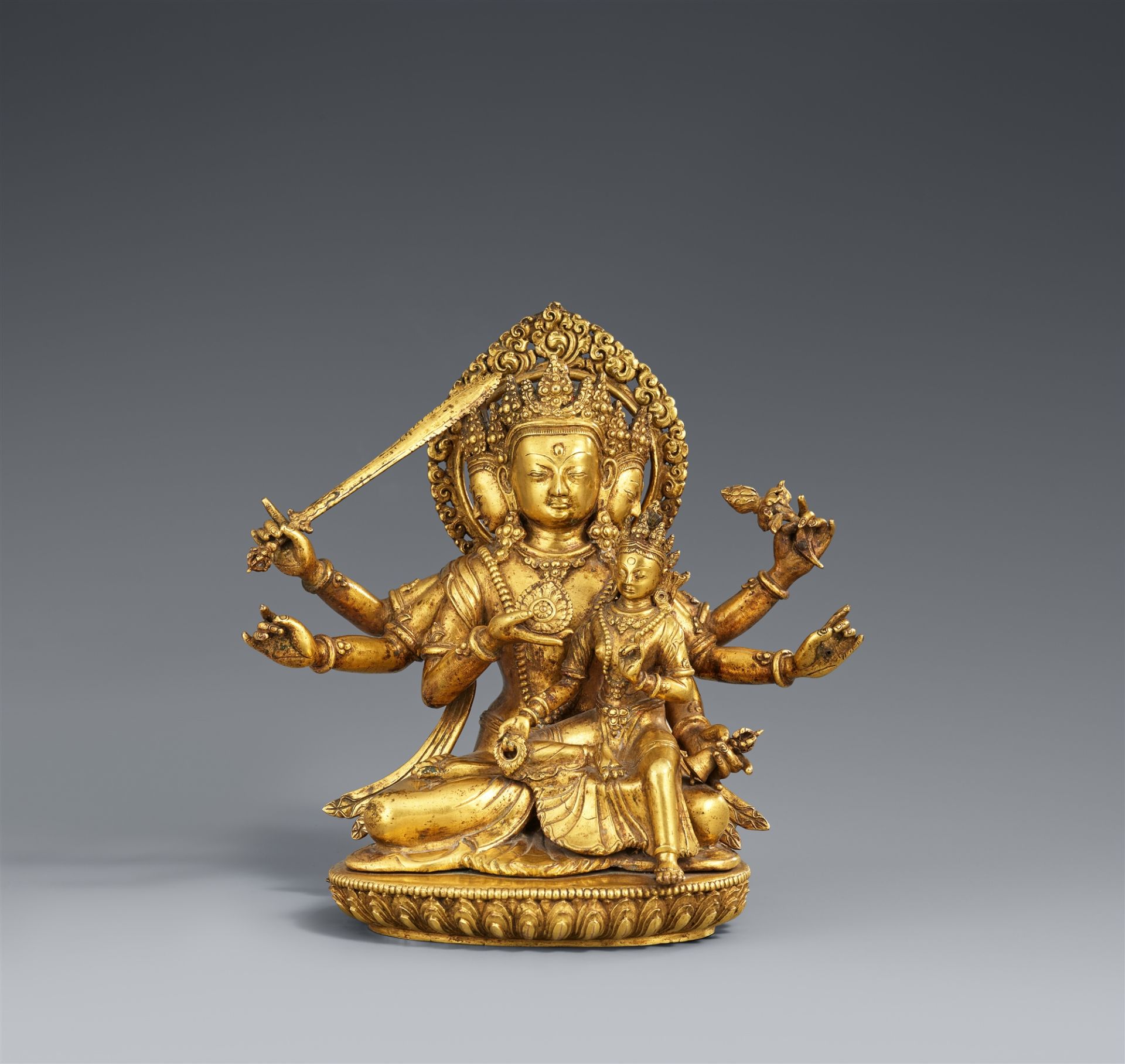 Dharmadhatu Vagishvara Manjushri. Bronze, feuervergoldet. Nepal, 18./19. Jh.