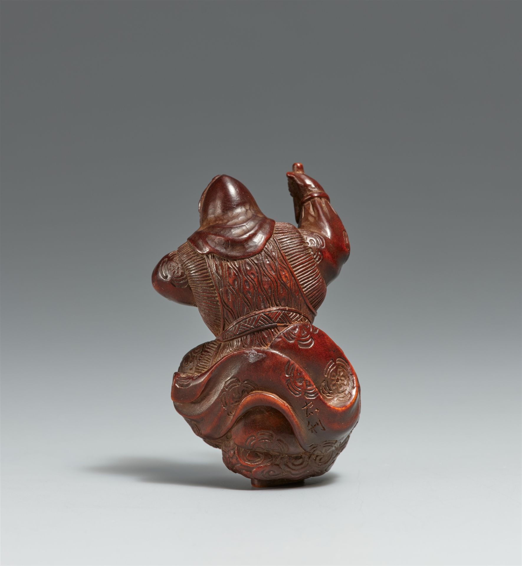 A Nagoya/Gifu wood netsuke of a Ranryô-ô dancer. 19th century - Image 2 of 2