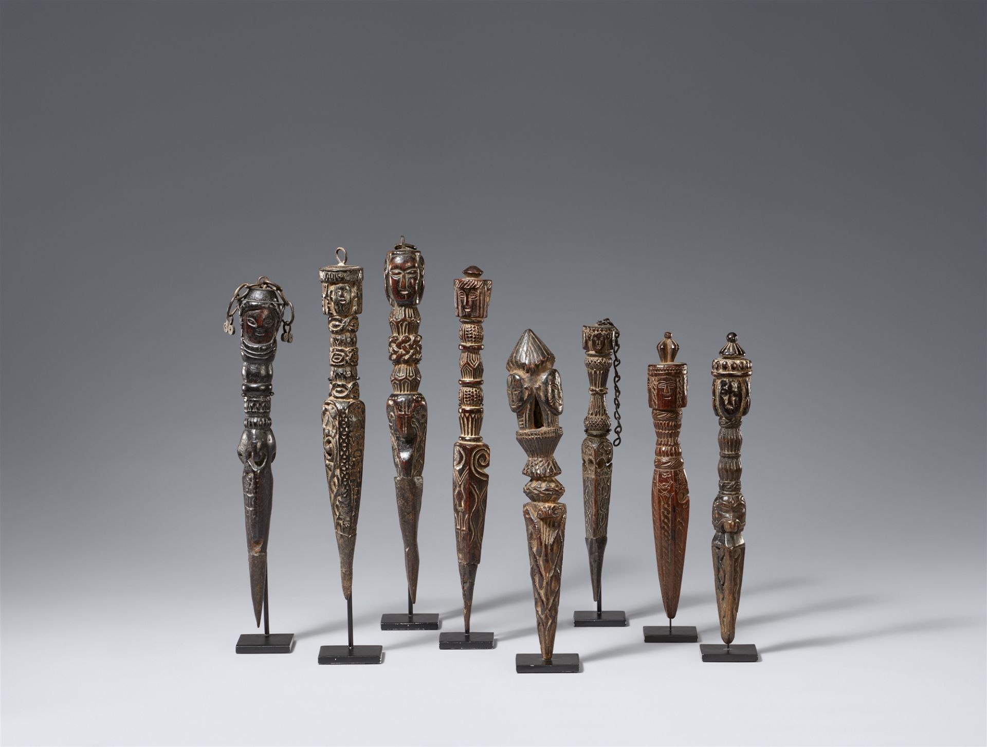 A collection of eight Nepalese wooden phurbu. 19th-20th century