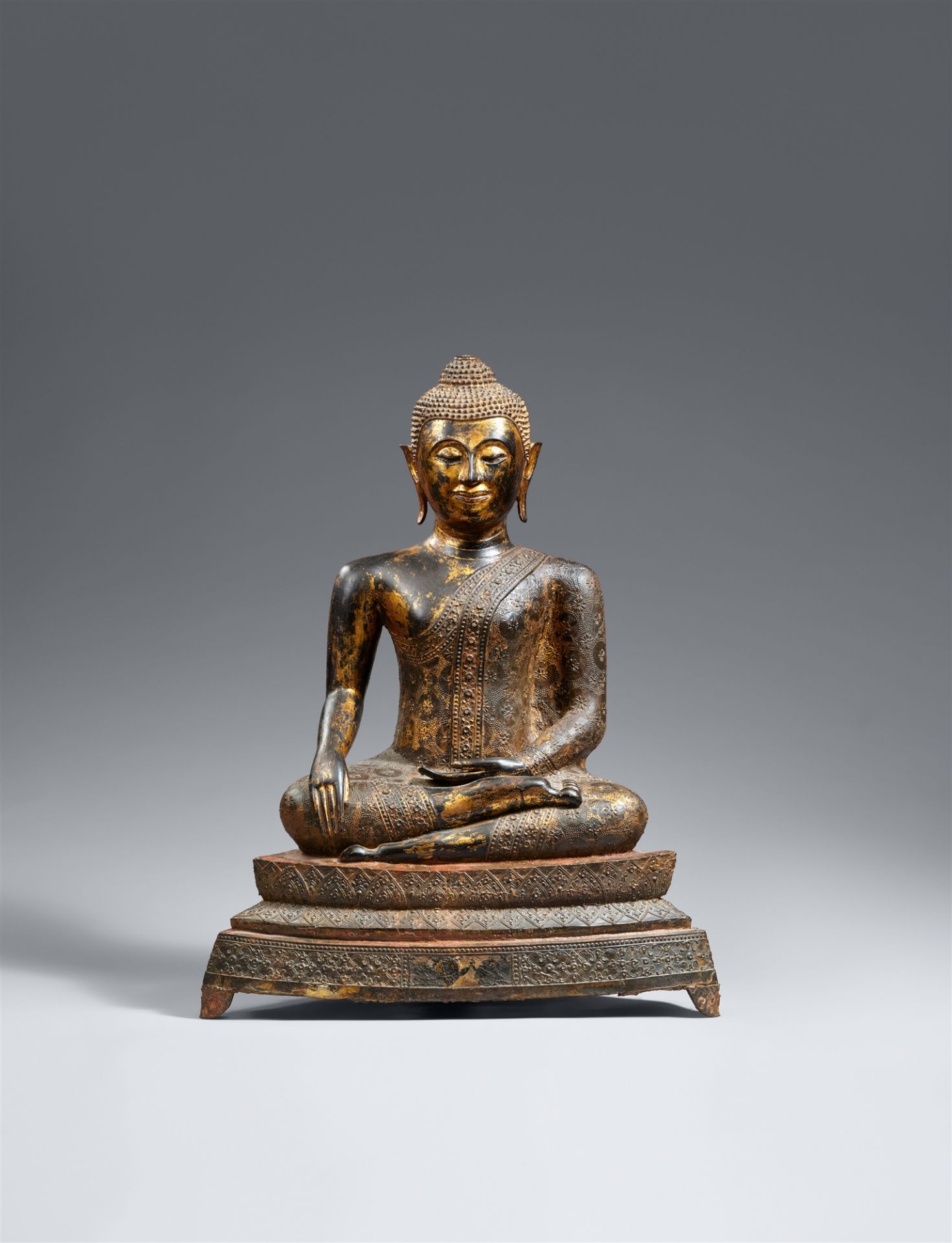 A Ratanakosin lacquered bronze figure of Buddha Shakyamuni. Thailand. Early 19th century