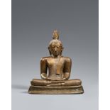 Sitzender Buddha Shakyamuni. Schwerer Gelbguss. Sri Lanka. Späte Kandya-Zeit (1480-1815)