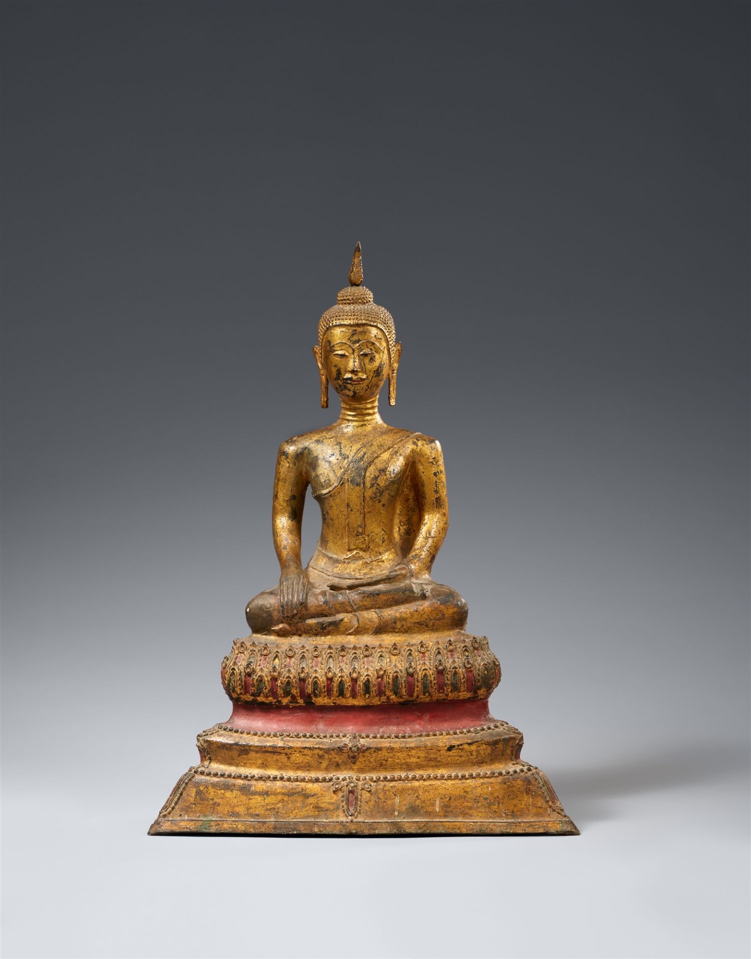 A Ratanakosin gilt-lacquered bronze figure of Buddha Shakyamuni. Thailand. 19th century