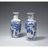 Two blue and white rouleau vases. Qing dynasty, 19th century