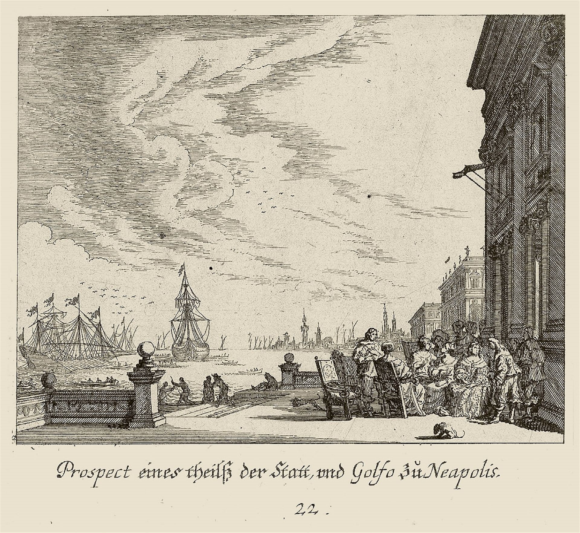 Gesellschaft auf einer Terrasse am Meer in Neapel, Johann Wolfgang Baumgartner, Augsburg, um 1740. - Bild 2 aus 2