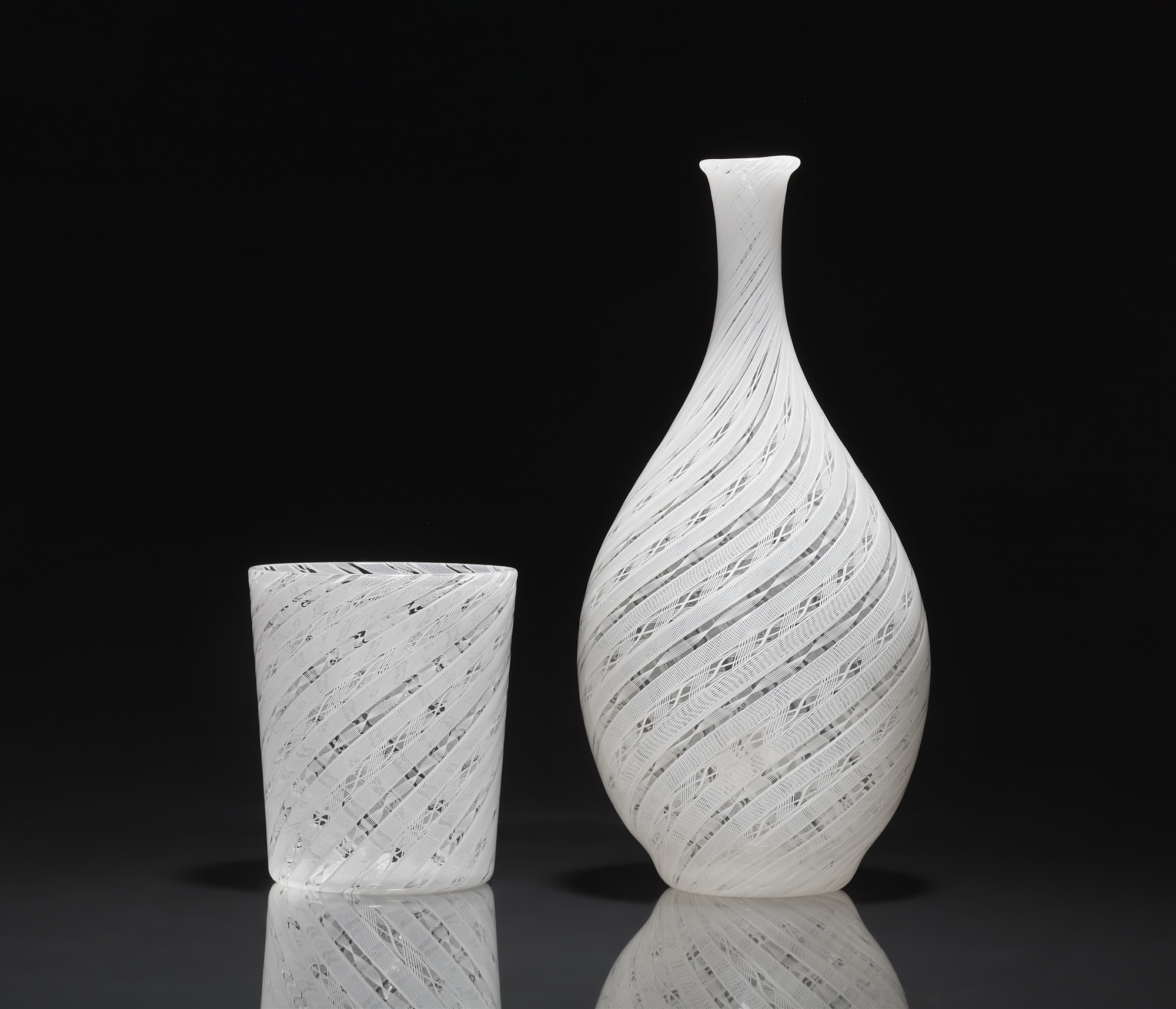 A 'zanfirico' beaker and a vase, Venini & C., design attributed to Paolo Venini, around 1950, produc
