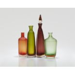 Vier Flaschen 'Inciso', Venini & C., Murano, die Entwürfe Paolo Venini, 1950er Jahre, die Ausführung