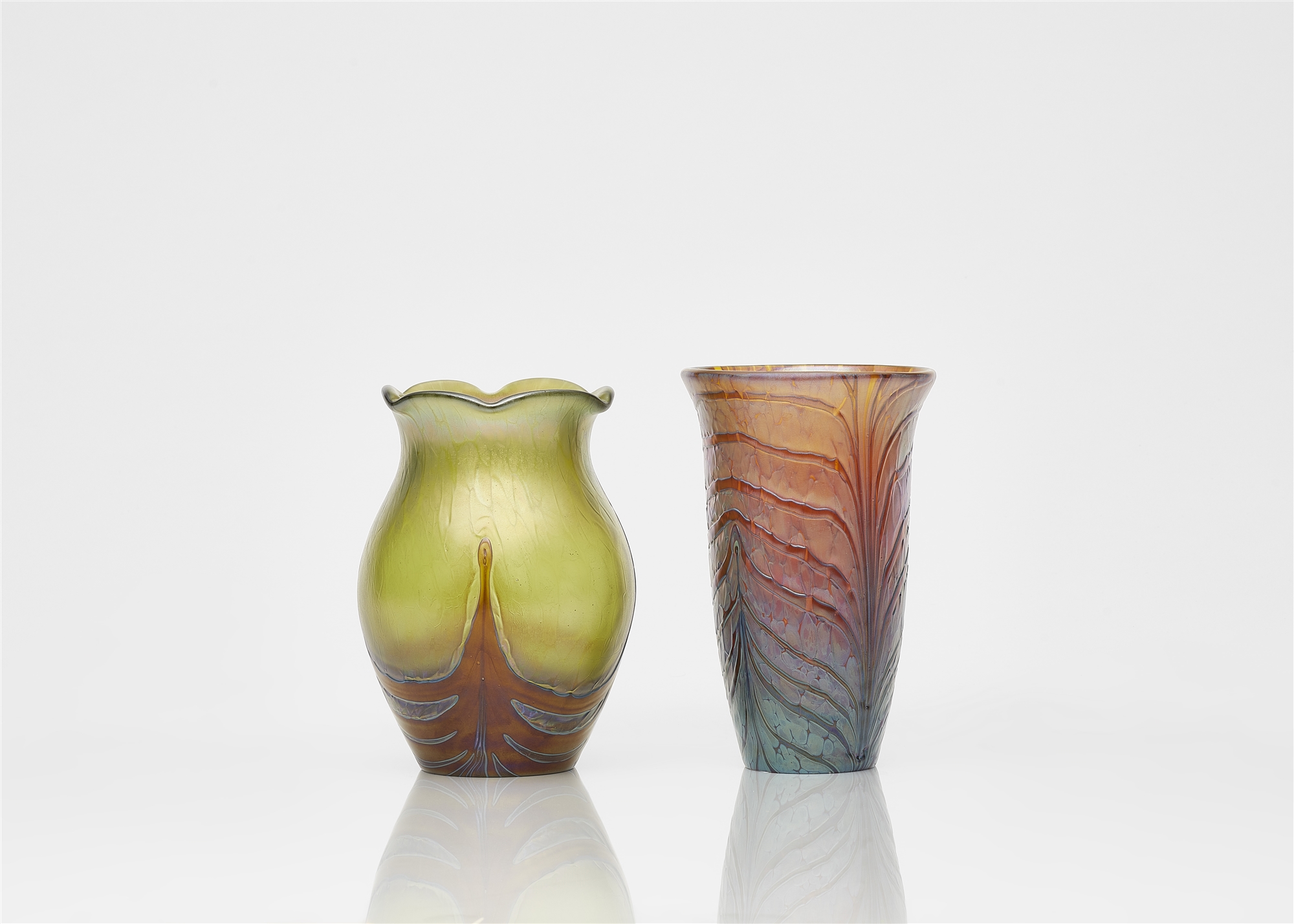 Two lustre glass vases from the Serica Arte, Schott, Jena, produced around/after 1975.