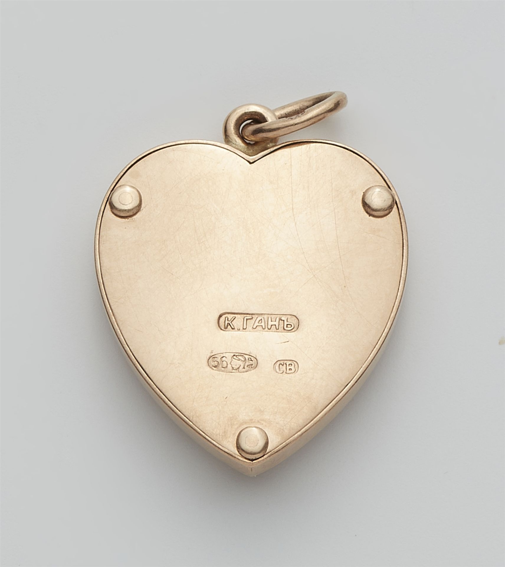 A Russian 14k gold, enamel and diamond heart pendant. - Image 2 of 2